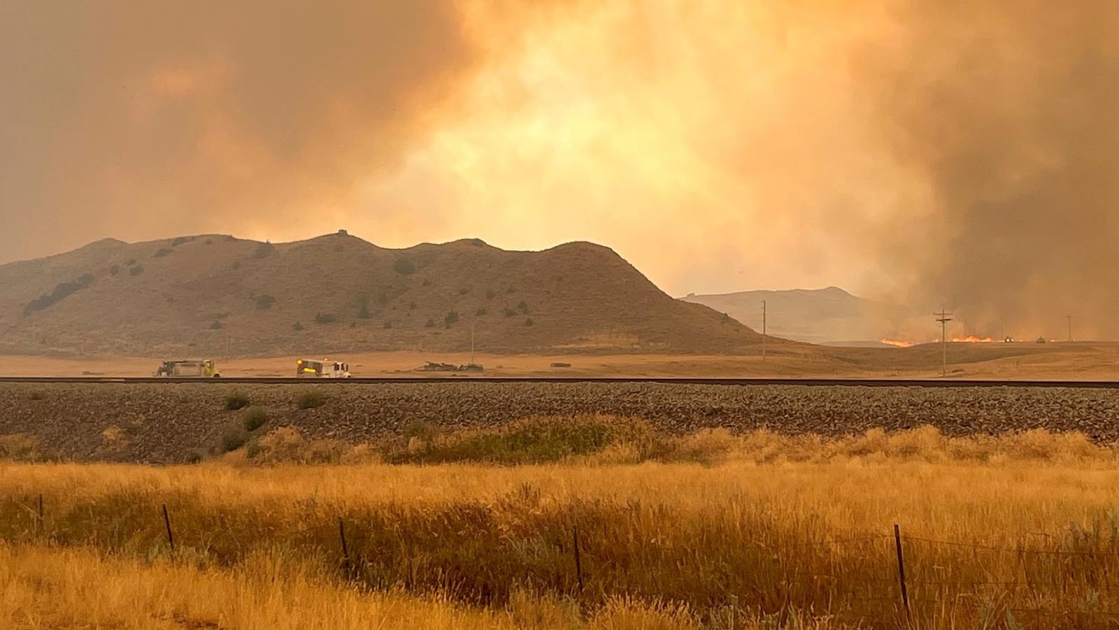 Crews respond to one of a pair of large wildfires burning near Gillette. Now Campbell County Fire Department is being aggressive with a new fire reported Sunday north near the Montana border.