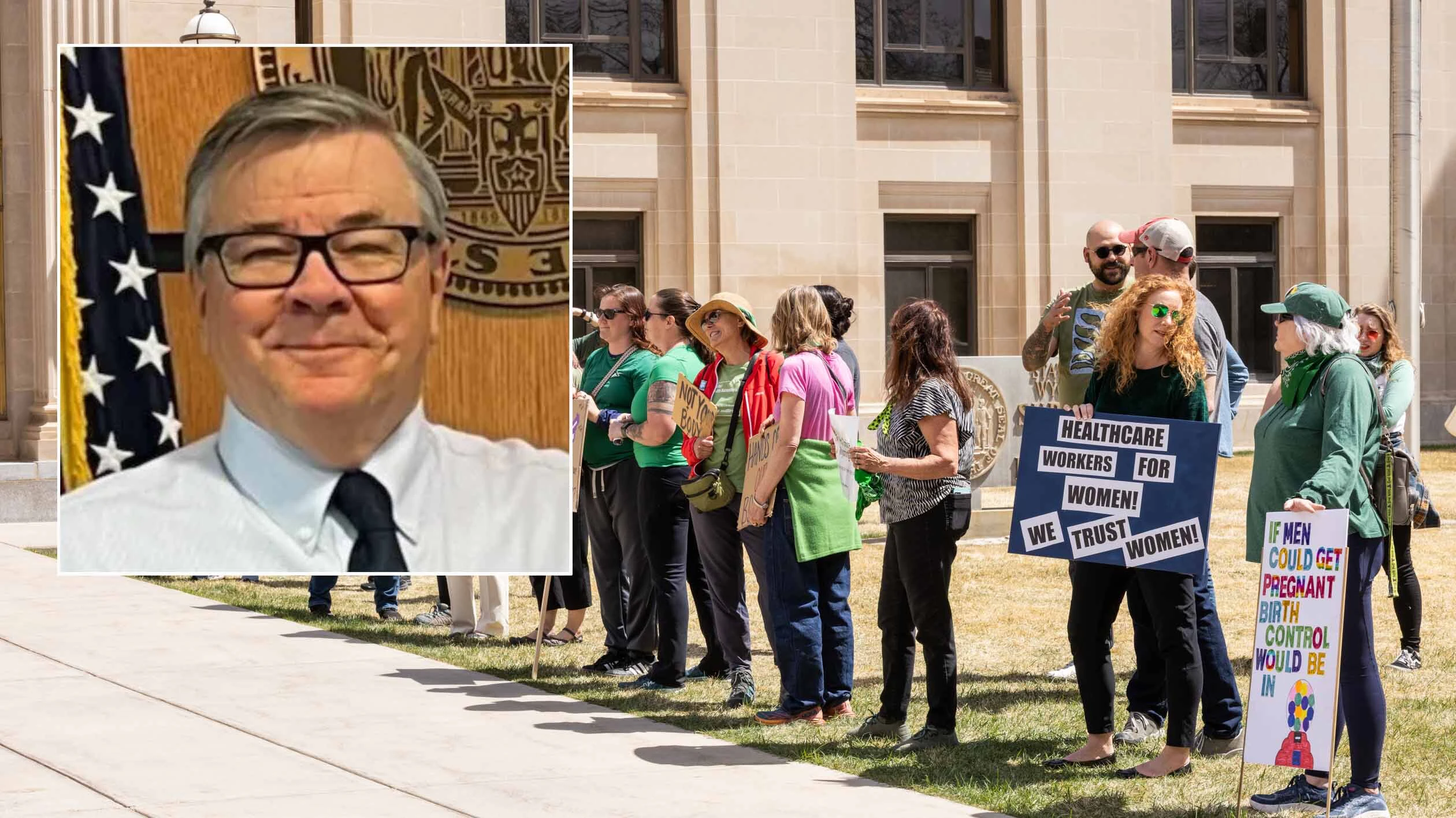 Abortion protest, Matt Idler. Judge Thomas Campbell courtesy via Cap City News