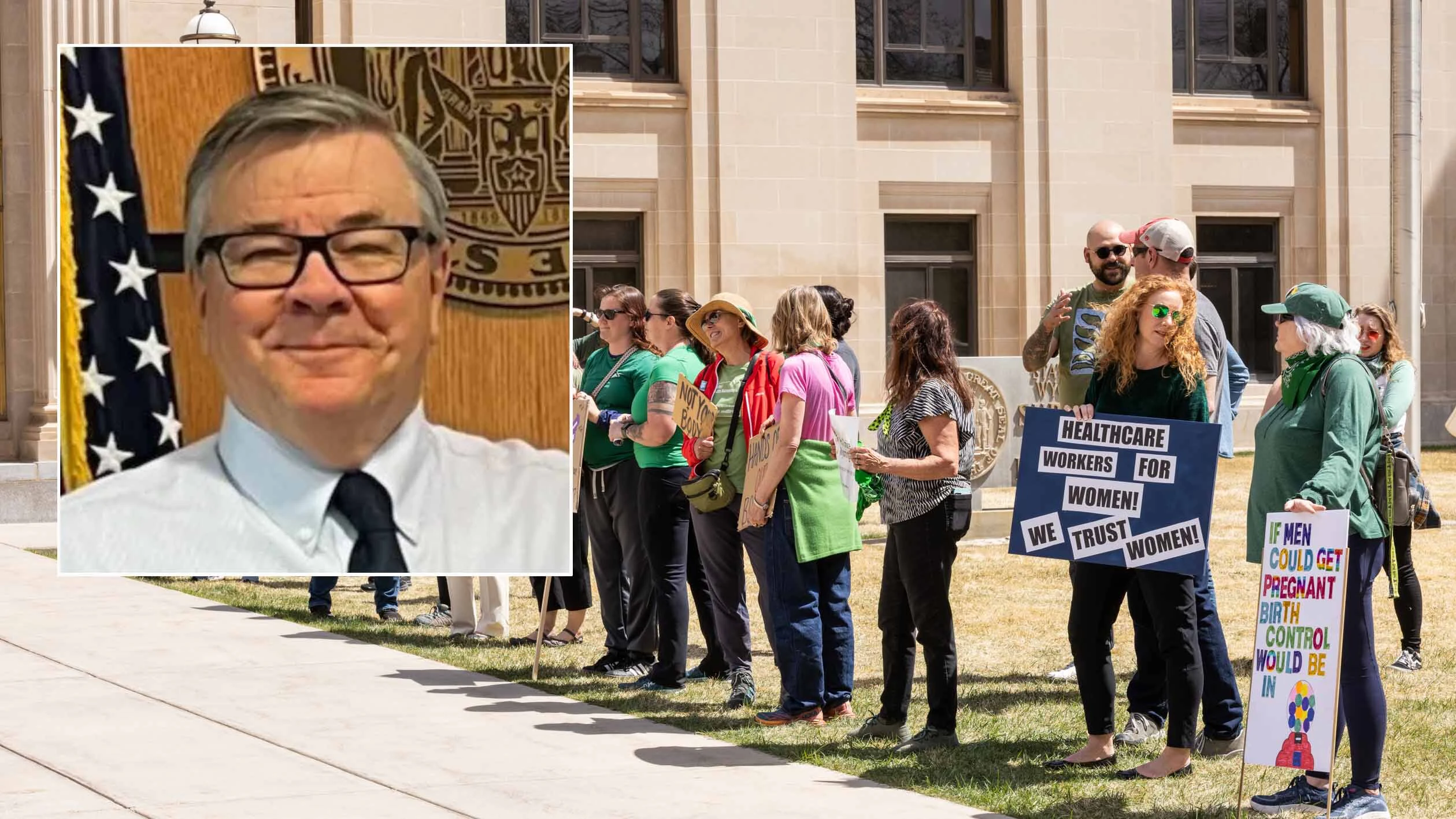 Abortion protest, Matt Idler. Judge Thomas Campbell courtesy via Cap City News