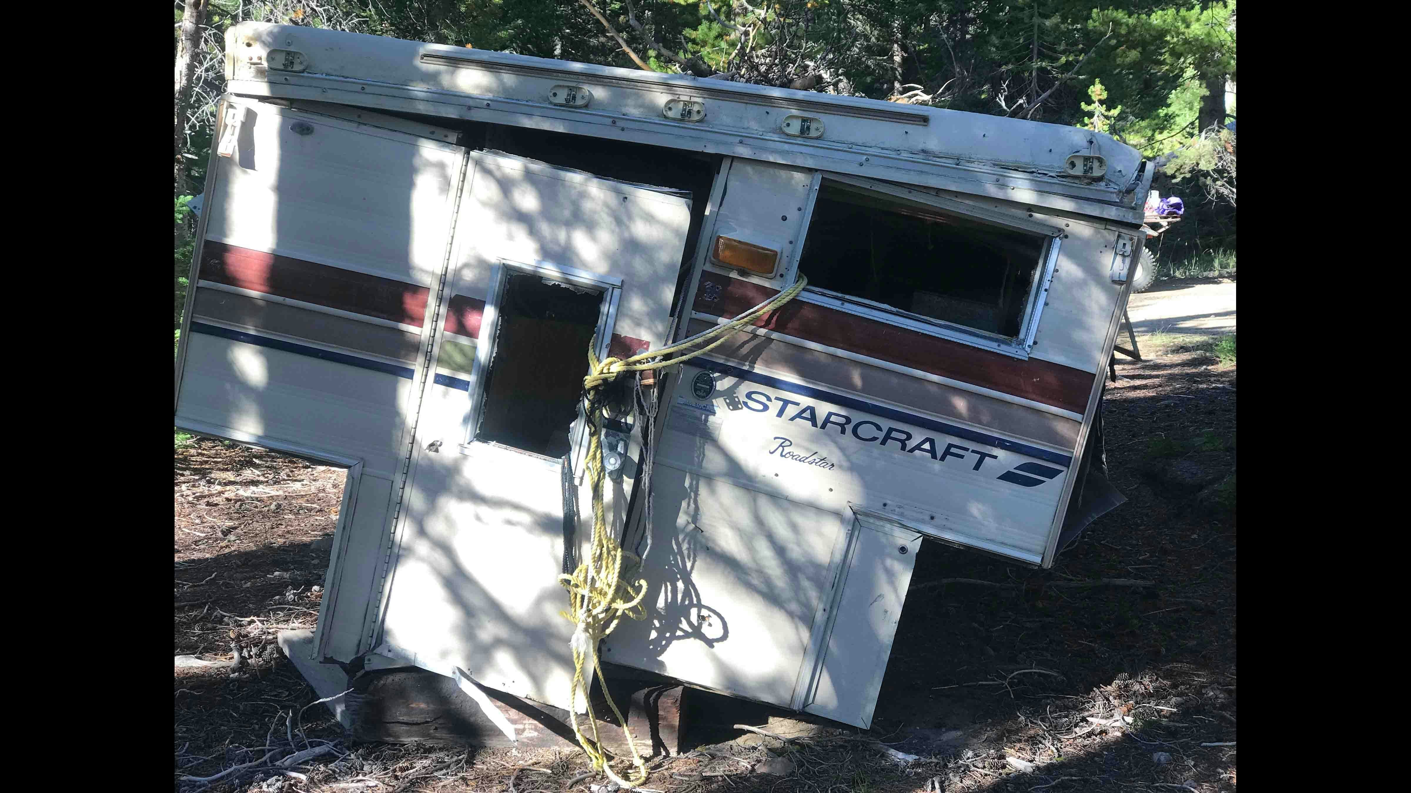 Picture of the abandoned camper which the Forest Service did nothing about for more than a decade