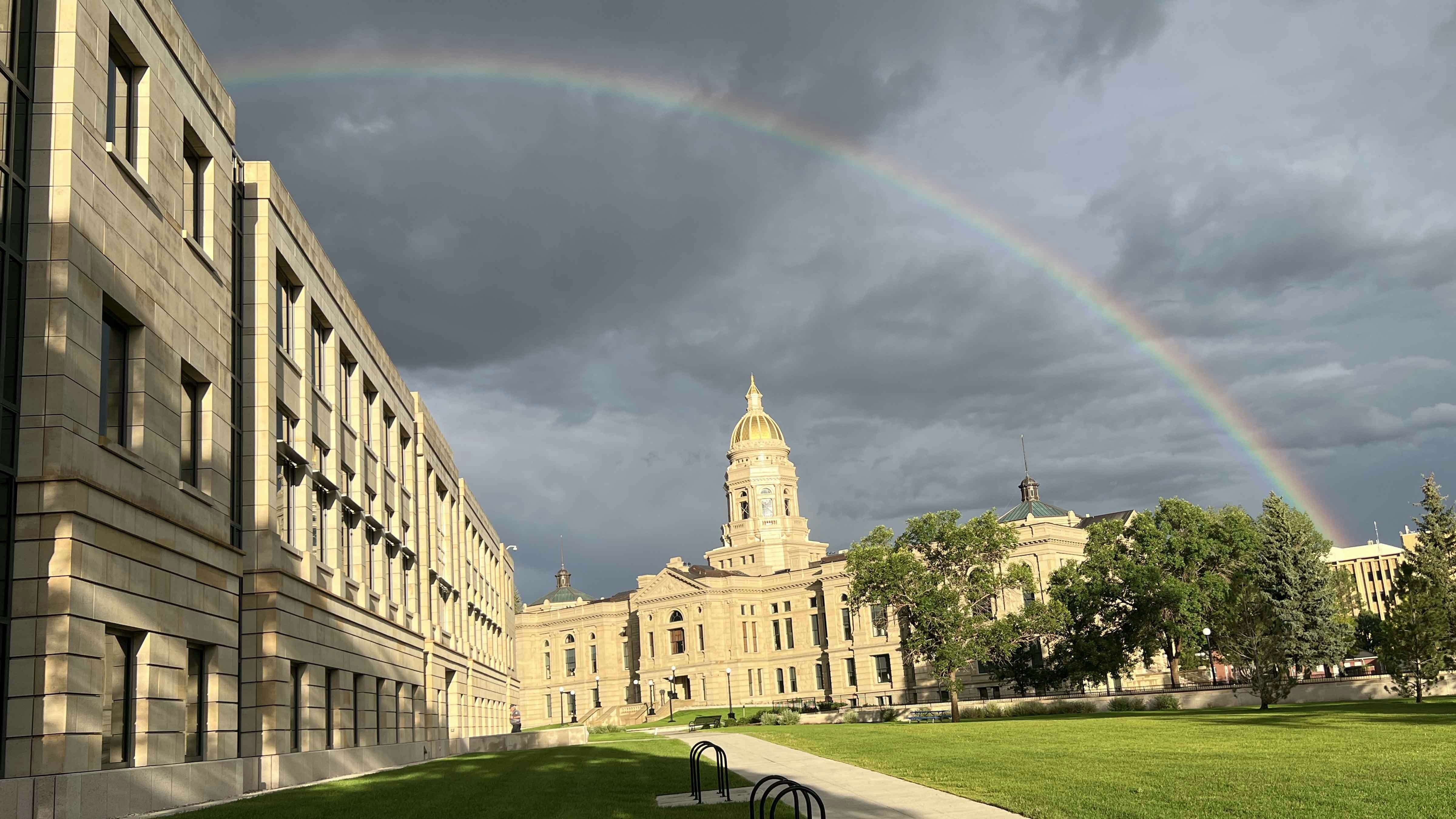 Rainbow over Wyoming State Capitol on Thursday, August 3, 2023.