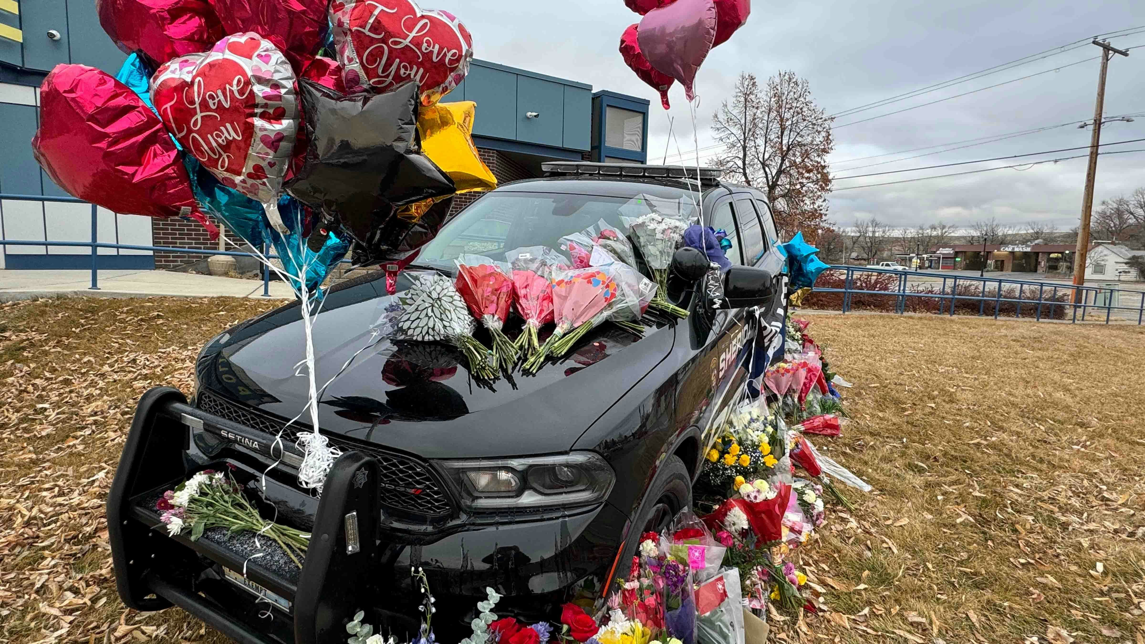 Memorial for Sheridan Police Sgt. Nevada Krinkee at the Sheridan Police Station on Feb 14, 2024