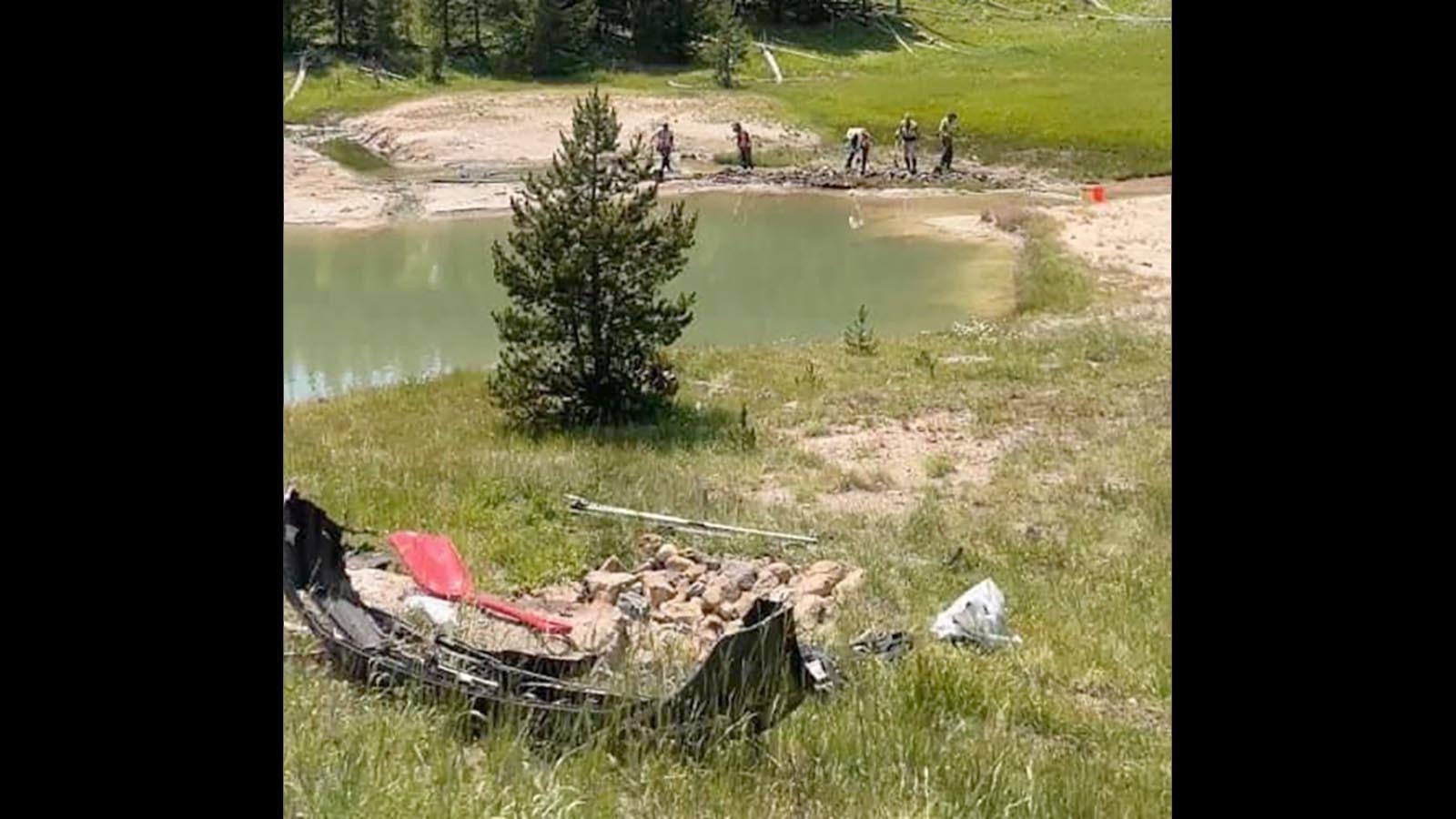 Haley Sampson Hill, a member of the Yellowstone Insiders Hub Facebook group, shared this photo Friday in the aftermath of a car plunging into an inactive Yellowstone geyeser Thursday.