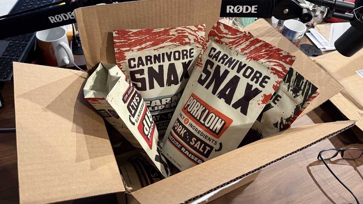 A box of Carnivore Snax jerky. The seven-item box cost $220.