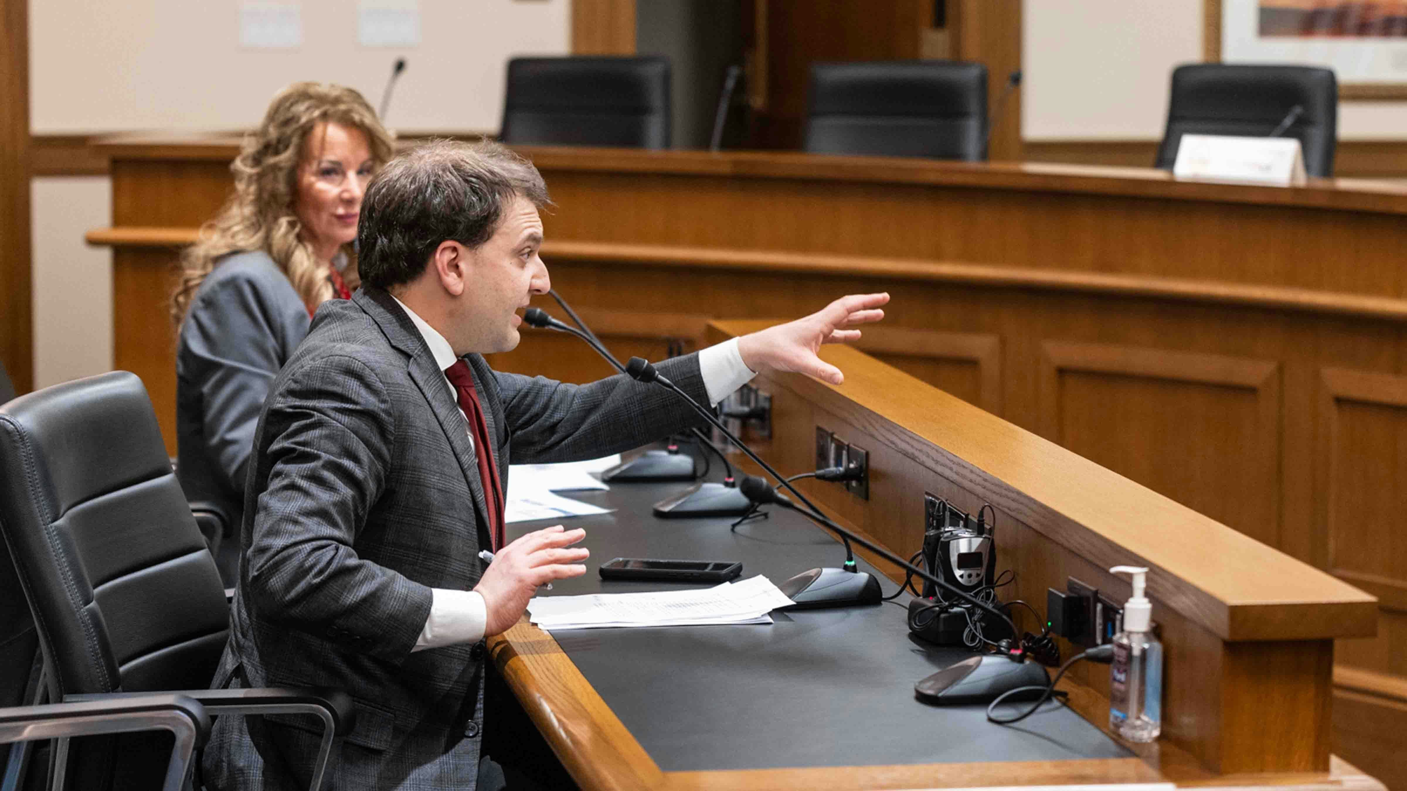 Secretary of State Chuck Gray testifies in favor of a bill that would allow for recounting elections by hand.