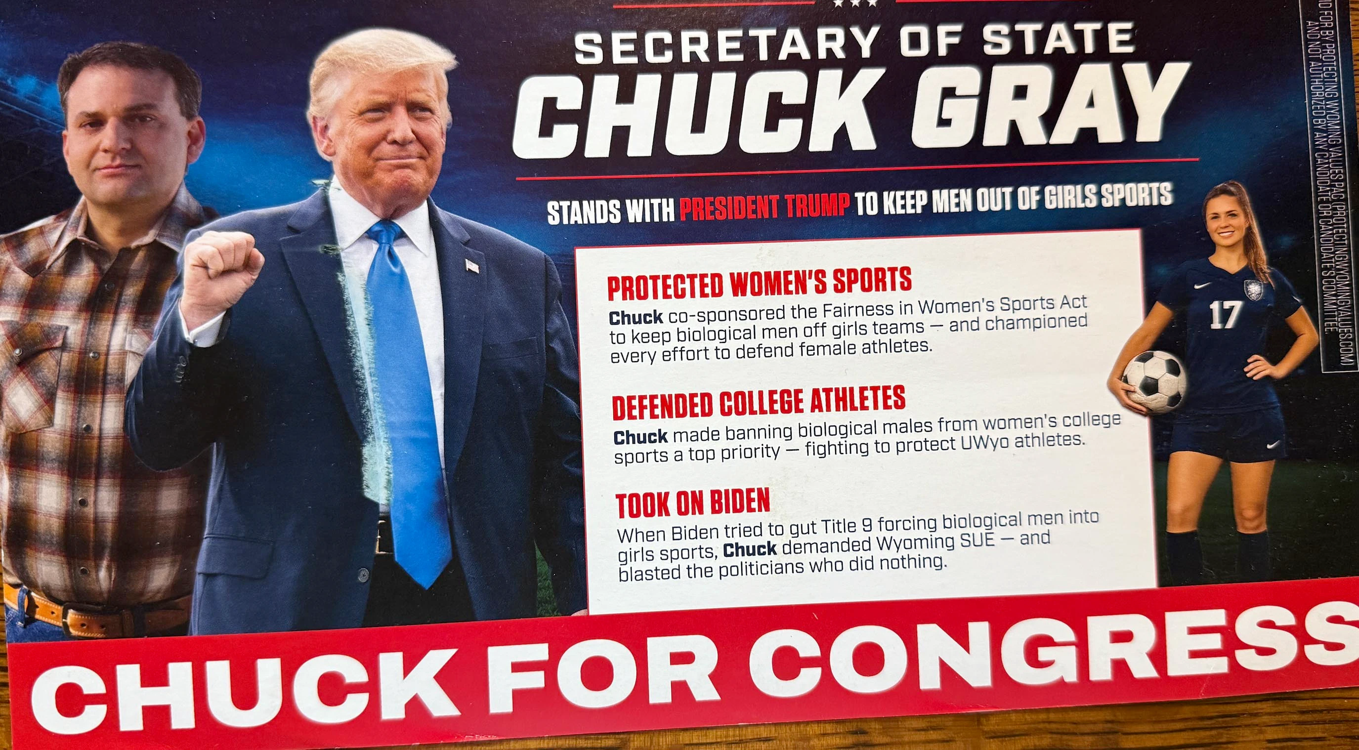 Mailer sent out by the Protecting Wyoming Values PAC supporting Chuck Gray