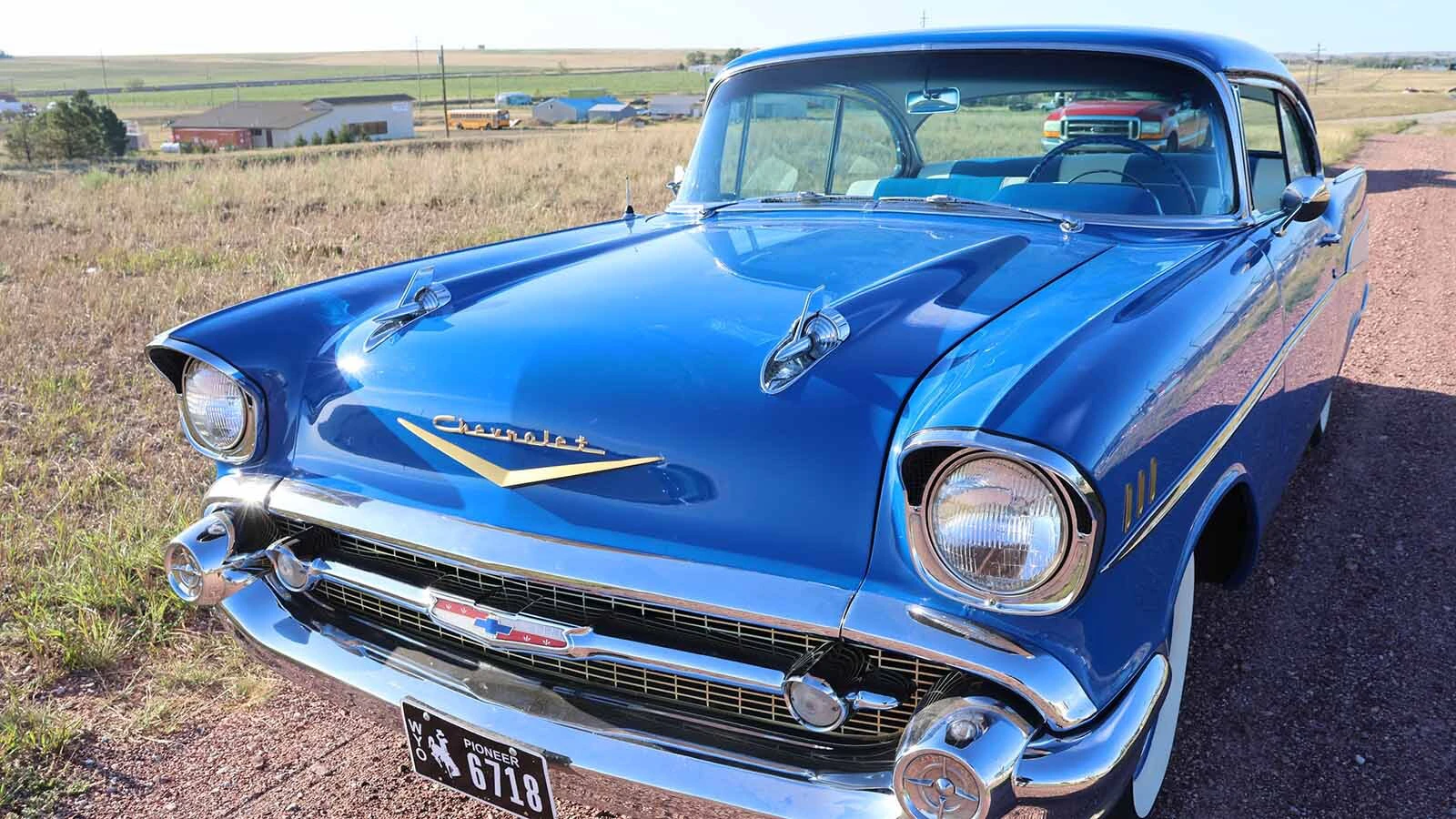 A classic blue Chevy waits to driven to Frank Jones’ house where a driver for the Deadwood trek will be assigned. Jones said blue is his favorite color.