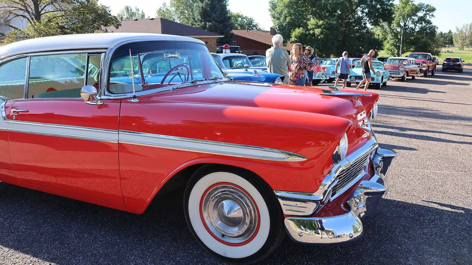 Frank Jones’ classic cars are lined up in preparation for the trek to Deadwood. 