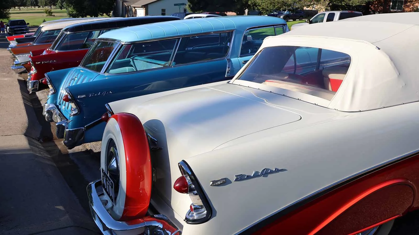 The distinctive trunks and rear ends of Frank Jones’ classic Chevy cars.