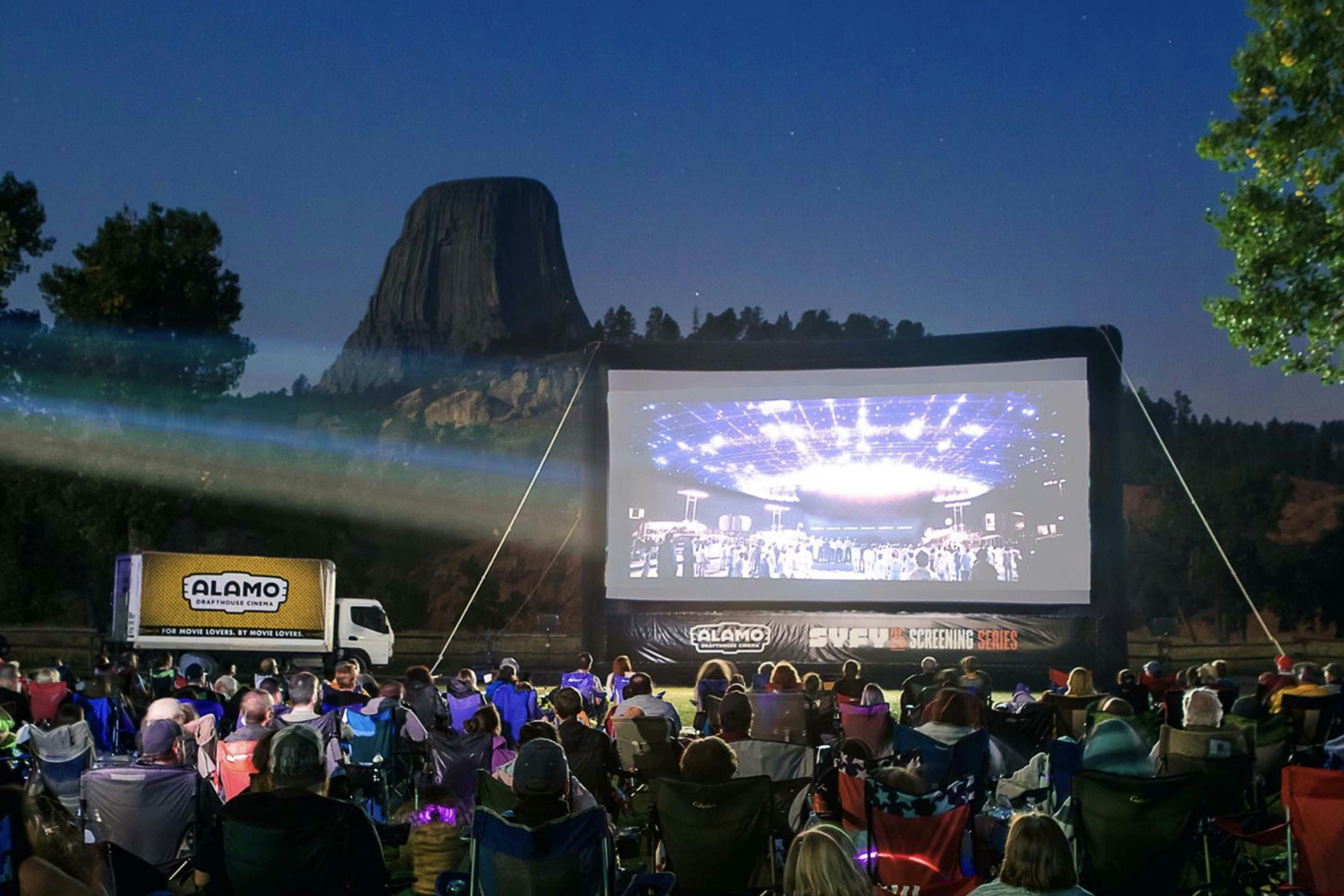 The movie Close Encounters of the Third Kind plays every night at the Devils Tower KOA Campground