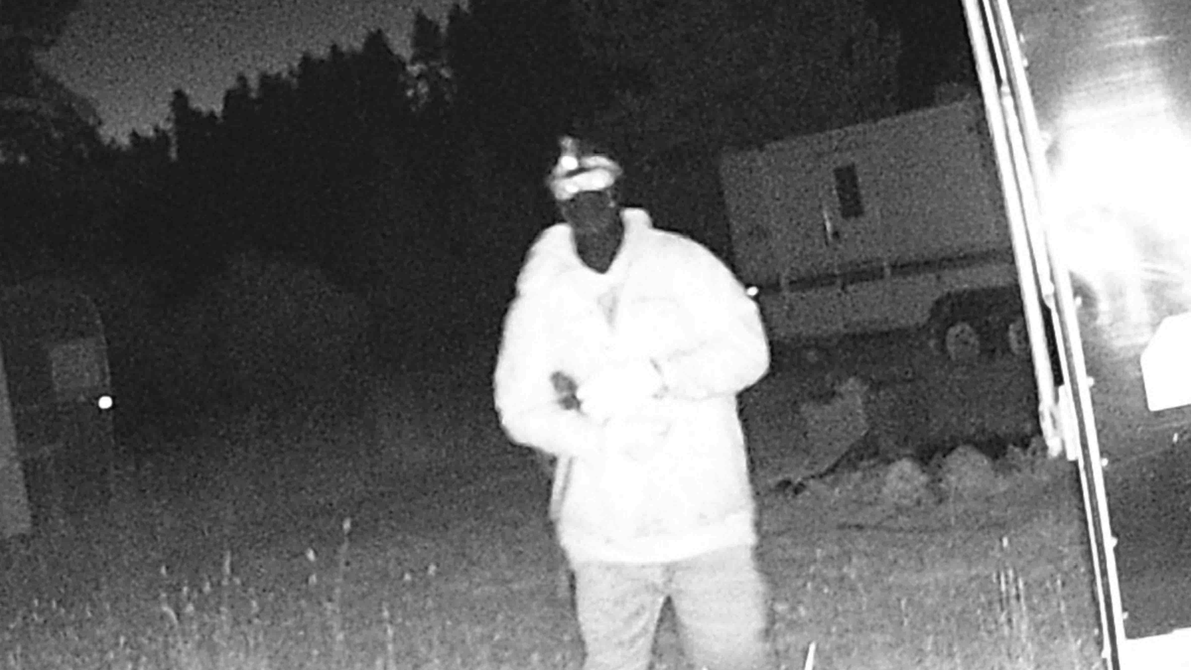 Trail cam photos captured several image of an unidentified masked man creeping around a campsite in the Bighorn Mountains in the wee hours of the morning on Thursday.