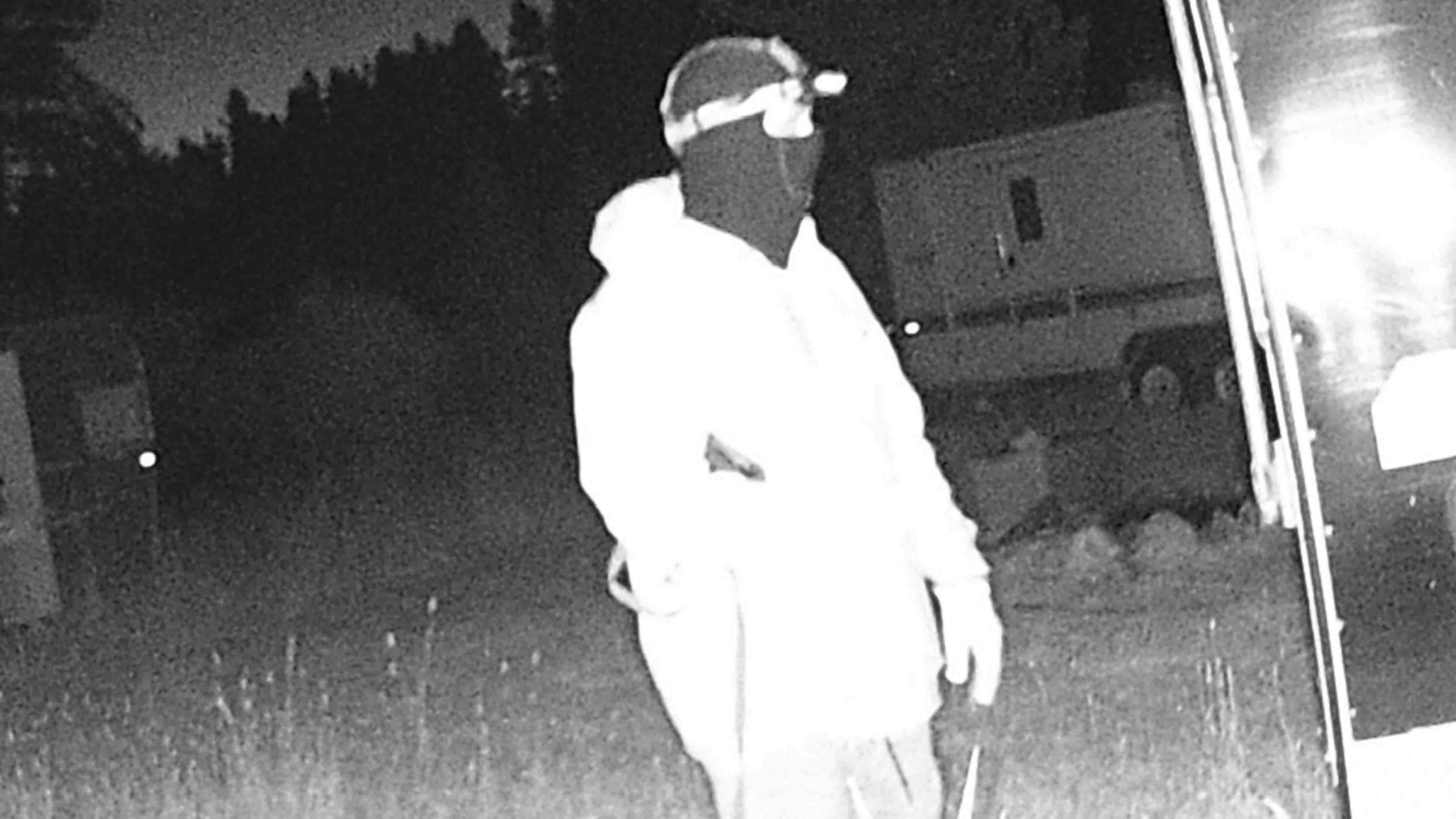 Trail cam photos captured several image of an unidentified masked man creeping around a campsite in the Bighorn Mountains in the wee hours of the morning on Thursday.
