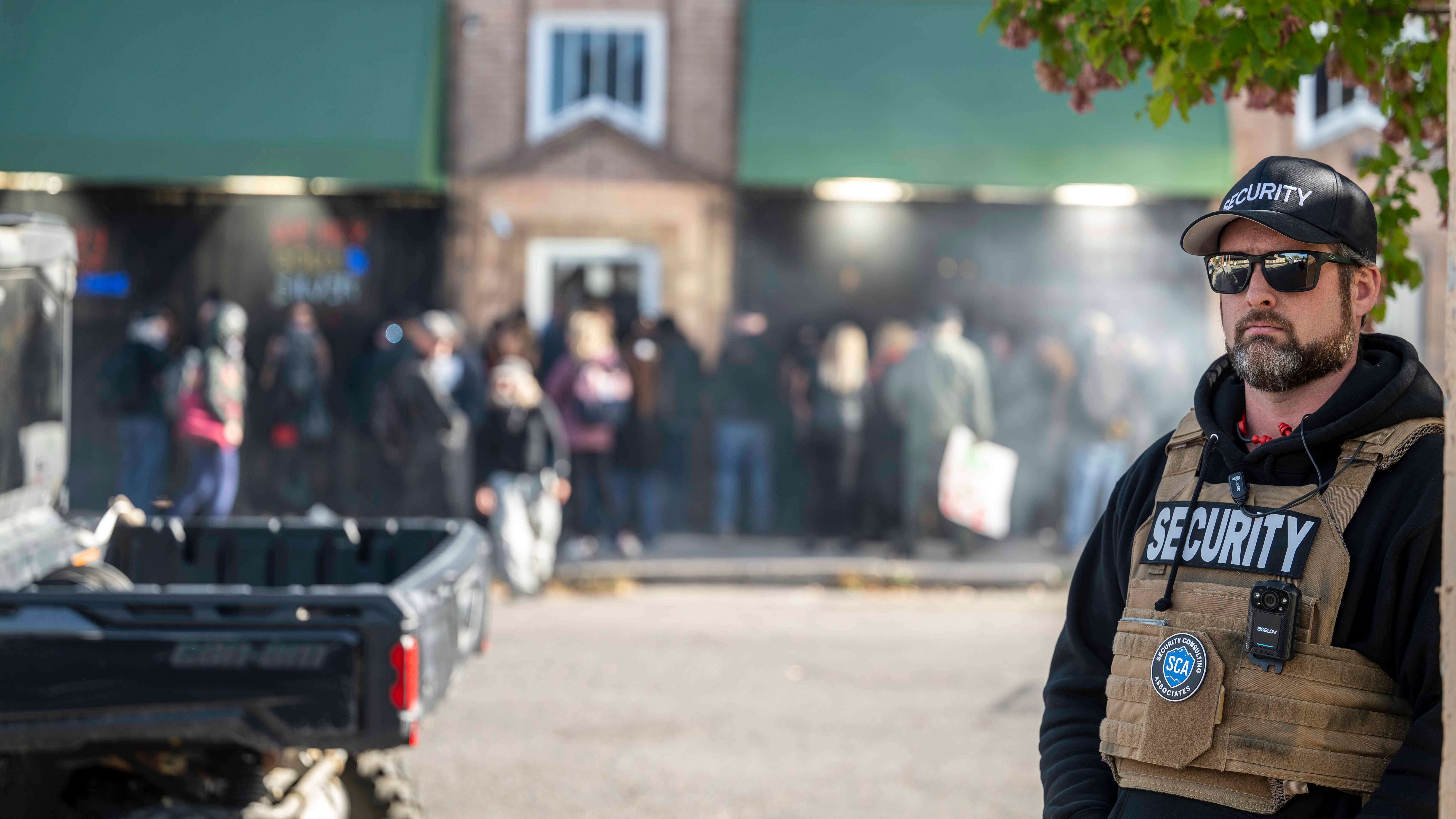 Security during the filming of a scene for the Daily Wire production Pawn Shop on October 2, 2026 in Livingston, Montana.