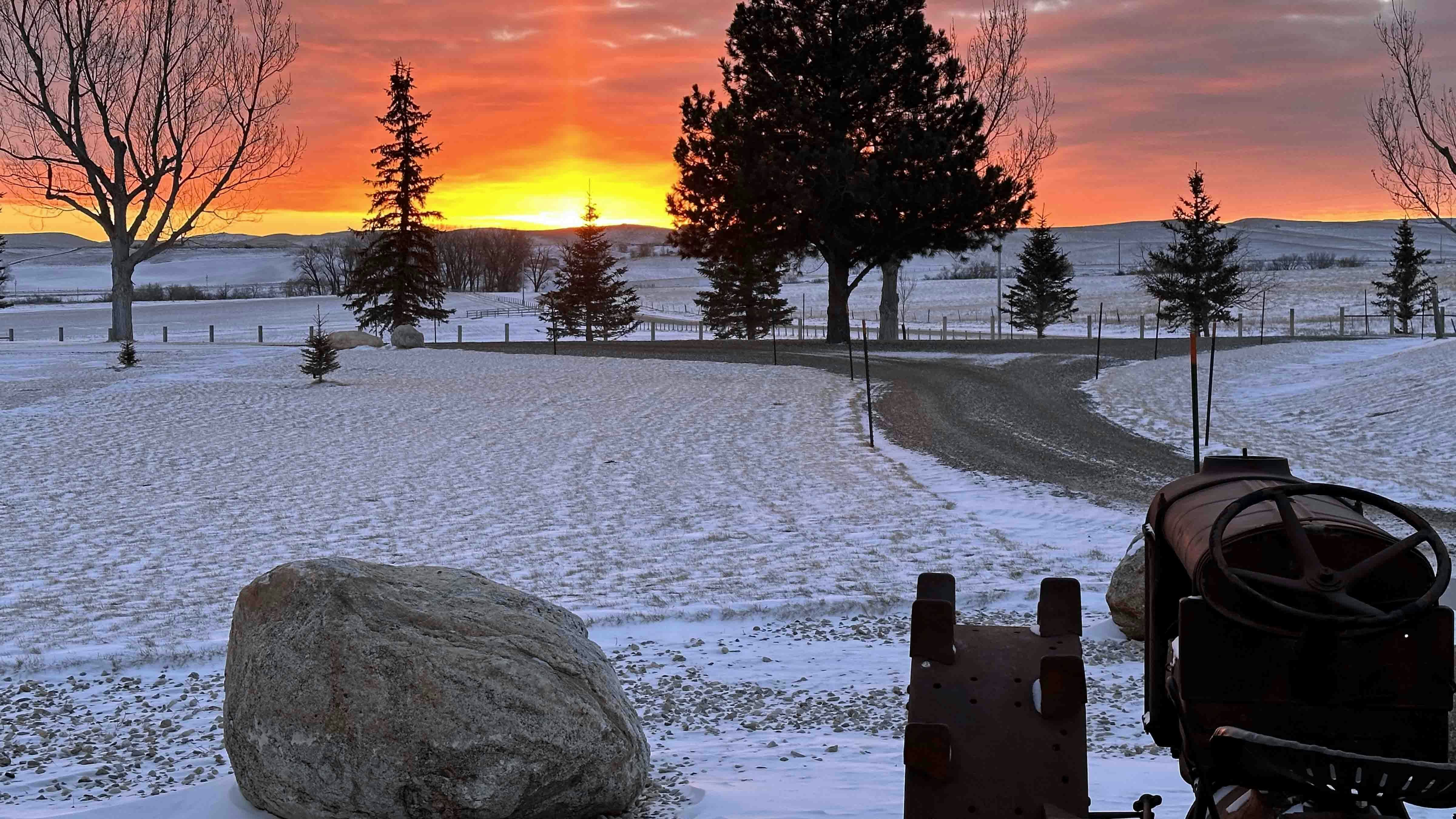 Sunrise on Bird Farm Road in Sheridan, Wyoming.