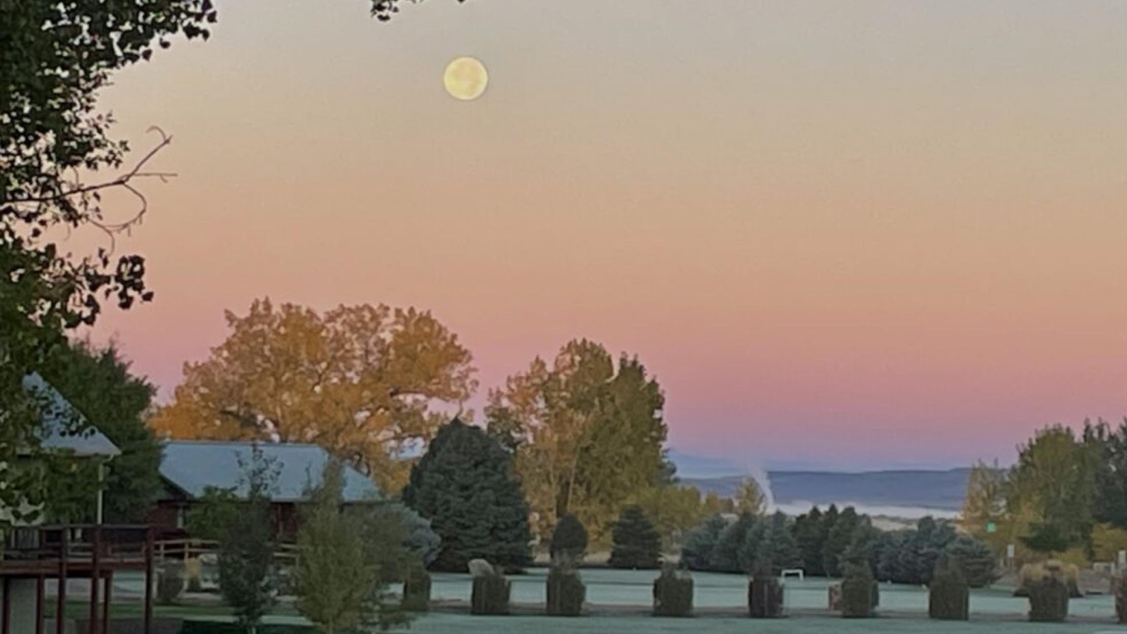 The fall Hunter's Moon was just as brilliant in the morning. What a nice view to wake up to!