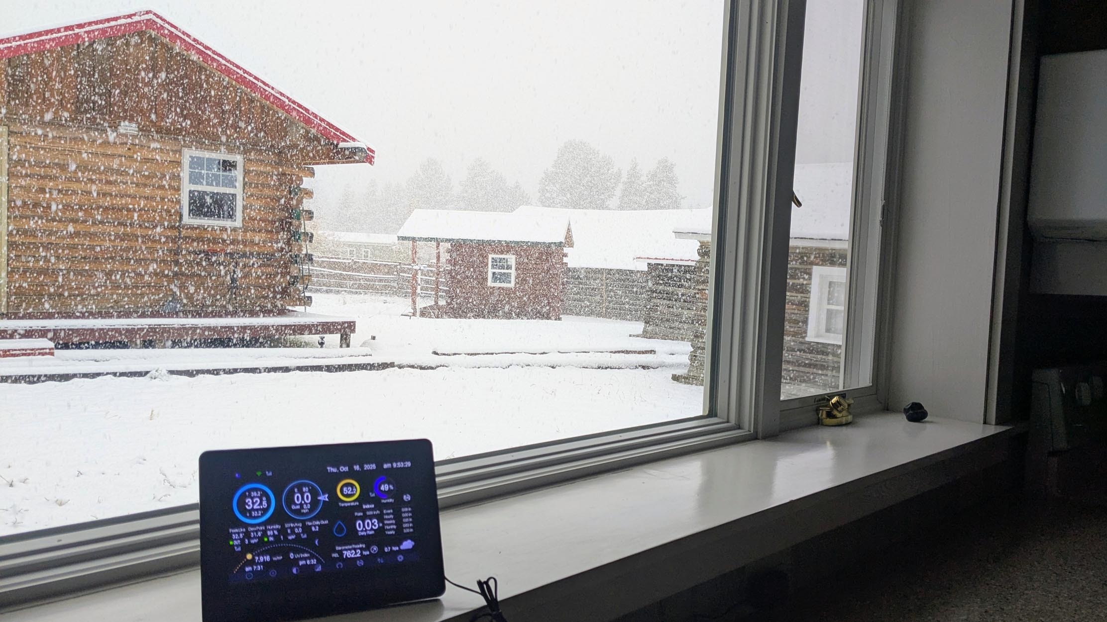 "It's snowing duck feathers up here. Thursday morning snow in Atlantic City, Wyoming."