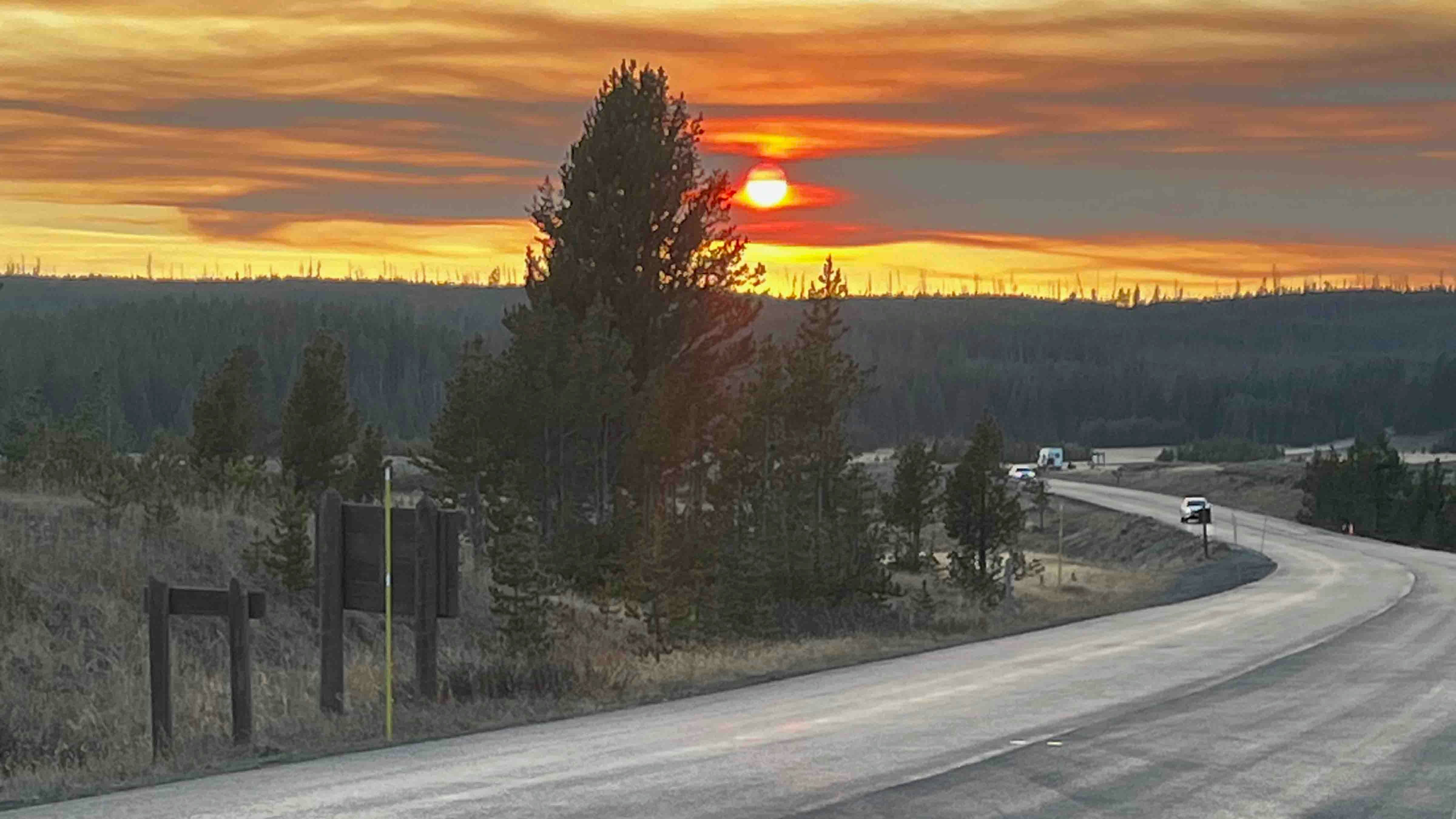 Sunset near Canyon Village in Yellowstone National Park on October 17, 2024