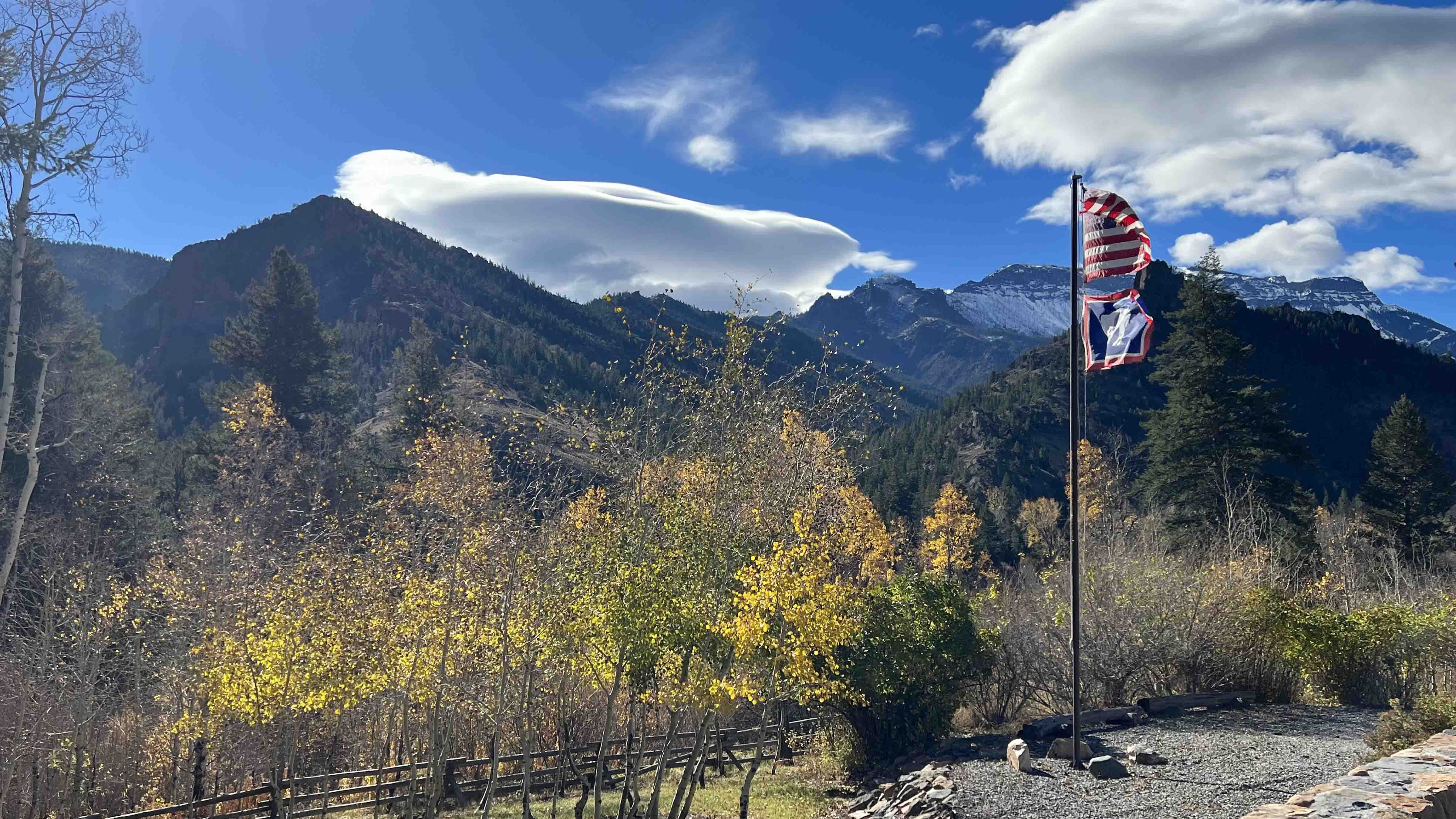 Beautiful colors and lenticular clouds in Shoshone National Forest on October 20, 2023.