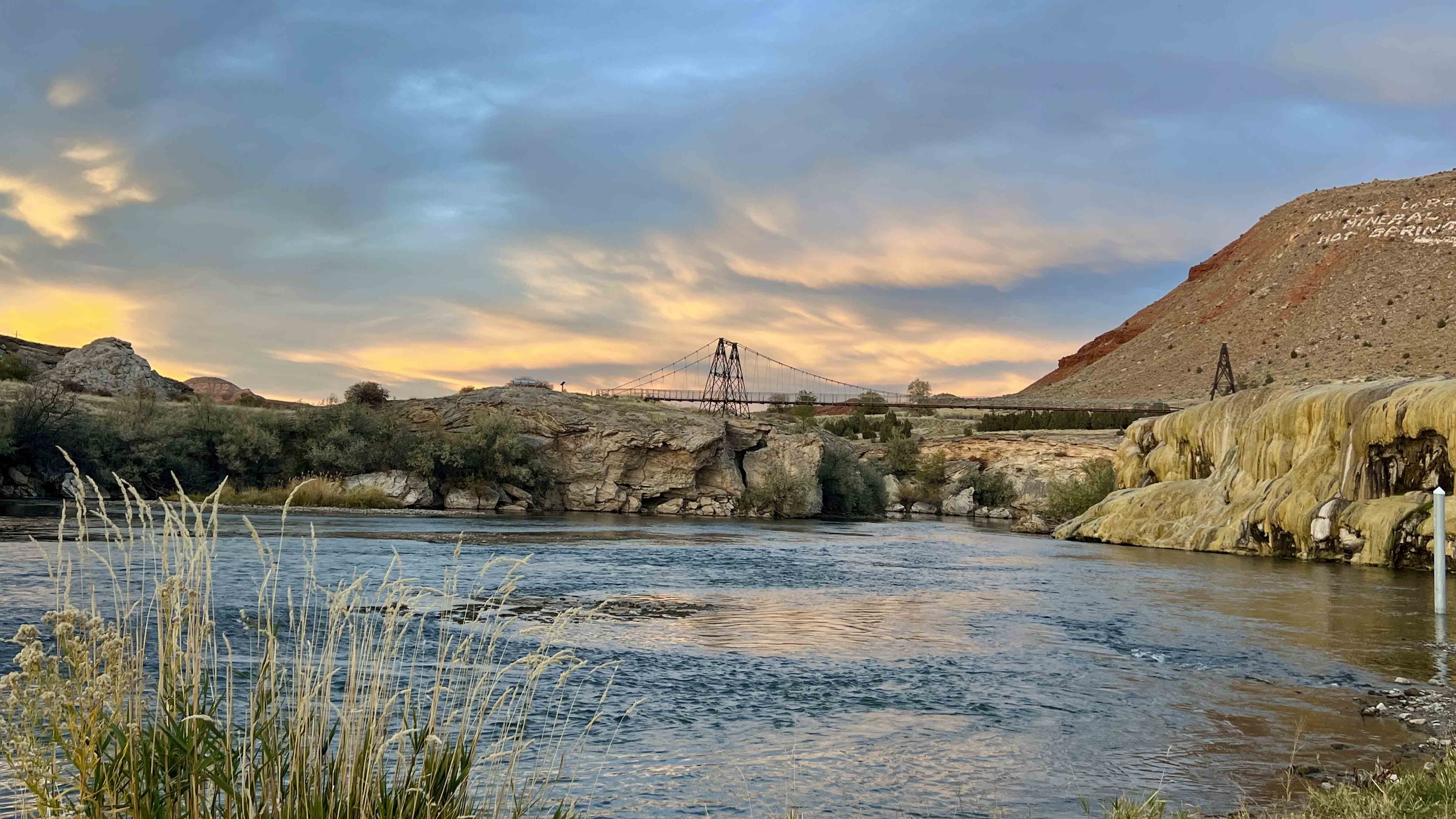 Sunset over the Swinging Bridge in Hot Springs State Park