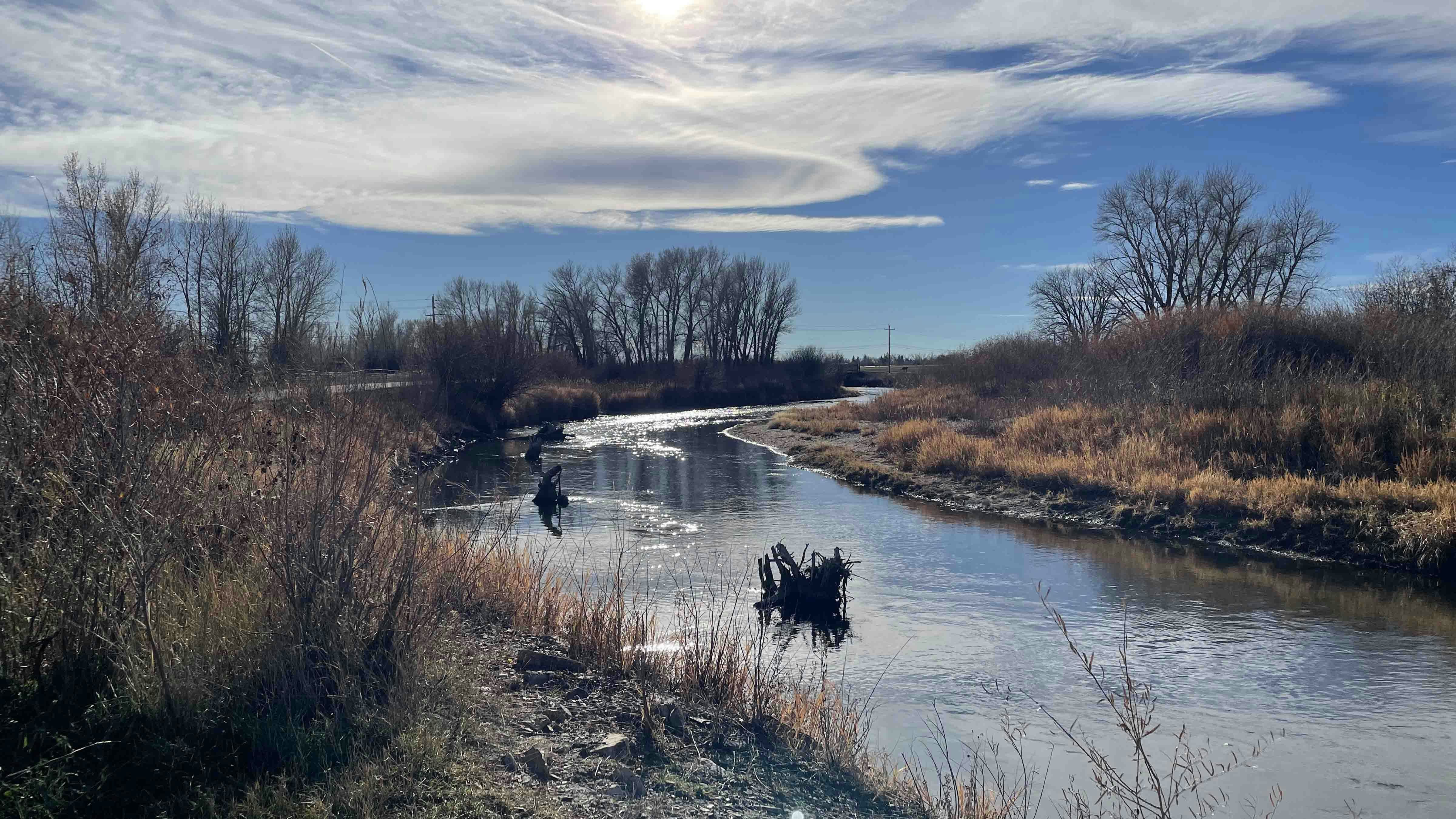 Walking path besides the Laramie’s River mid afternoon.