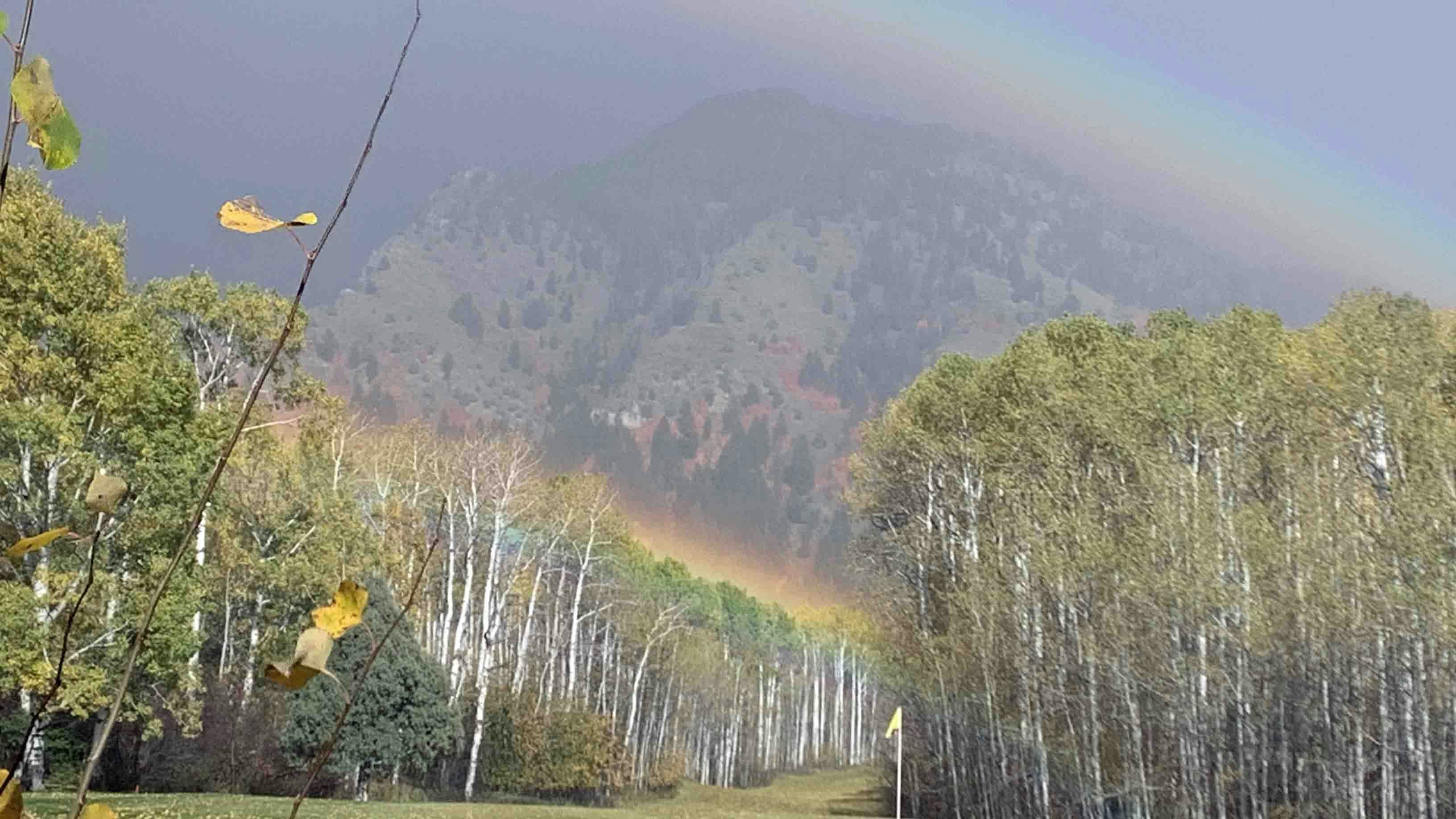 Rainbows over the 5th tee at Aspen Hills Golf Course In Star Valley Ranch, Wyoming on Oct. 1, 2023