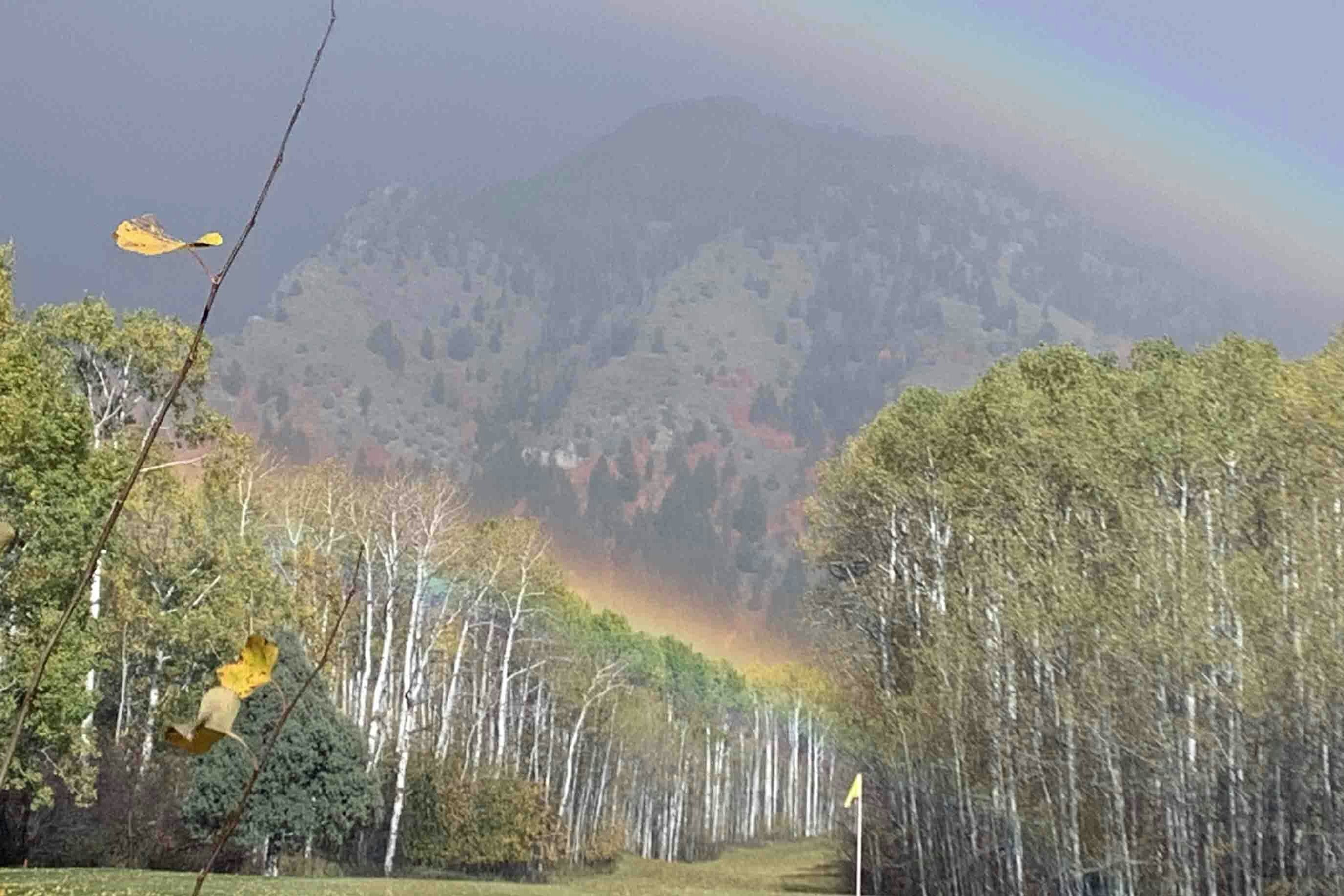 Rainbows over the 5th tee at Aspen Hills Golf Course In Star Valley Ranch, Wyoming on Oct. 1, 2023