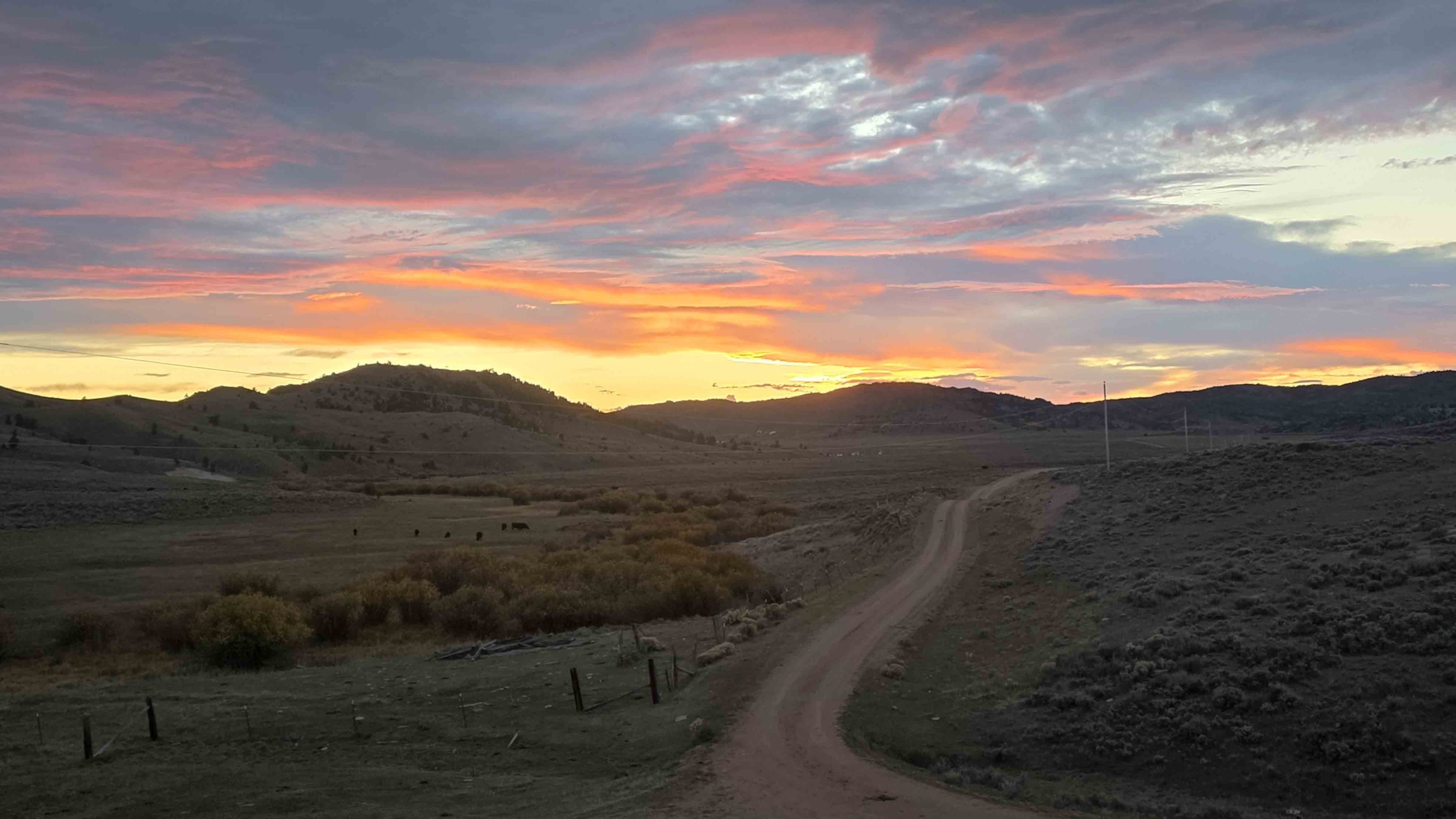 Sunset at end of road last day of archery season near Marshall, Wy