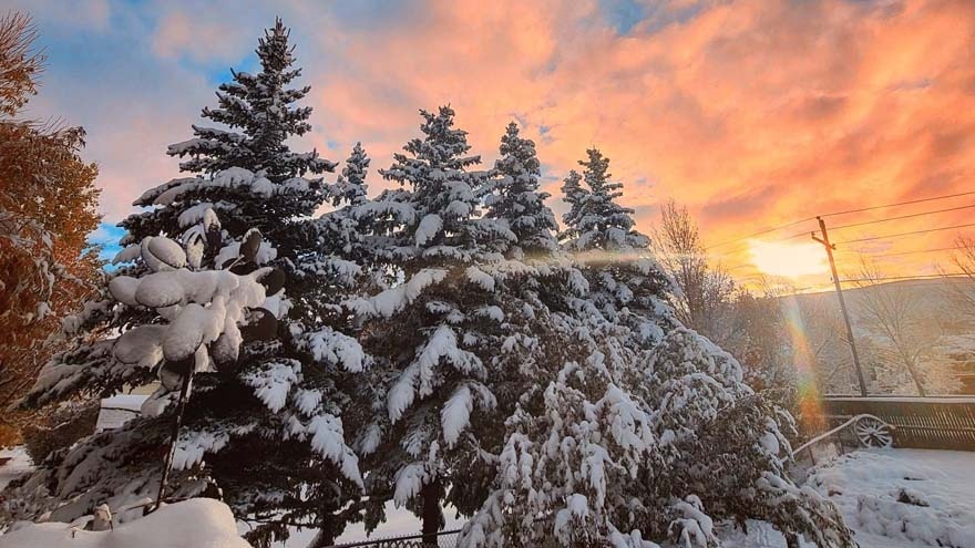 "Evanston sunrise after first snow storm of 2024. Love the shape of the clouds."