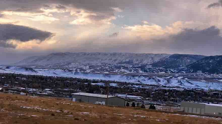 "Snow squall and 'shark' cloud over the east end of Casper Mountain."