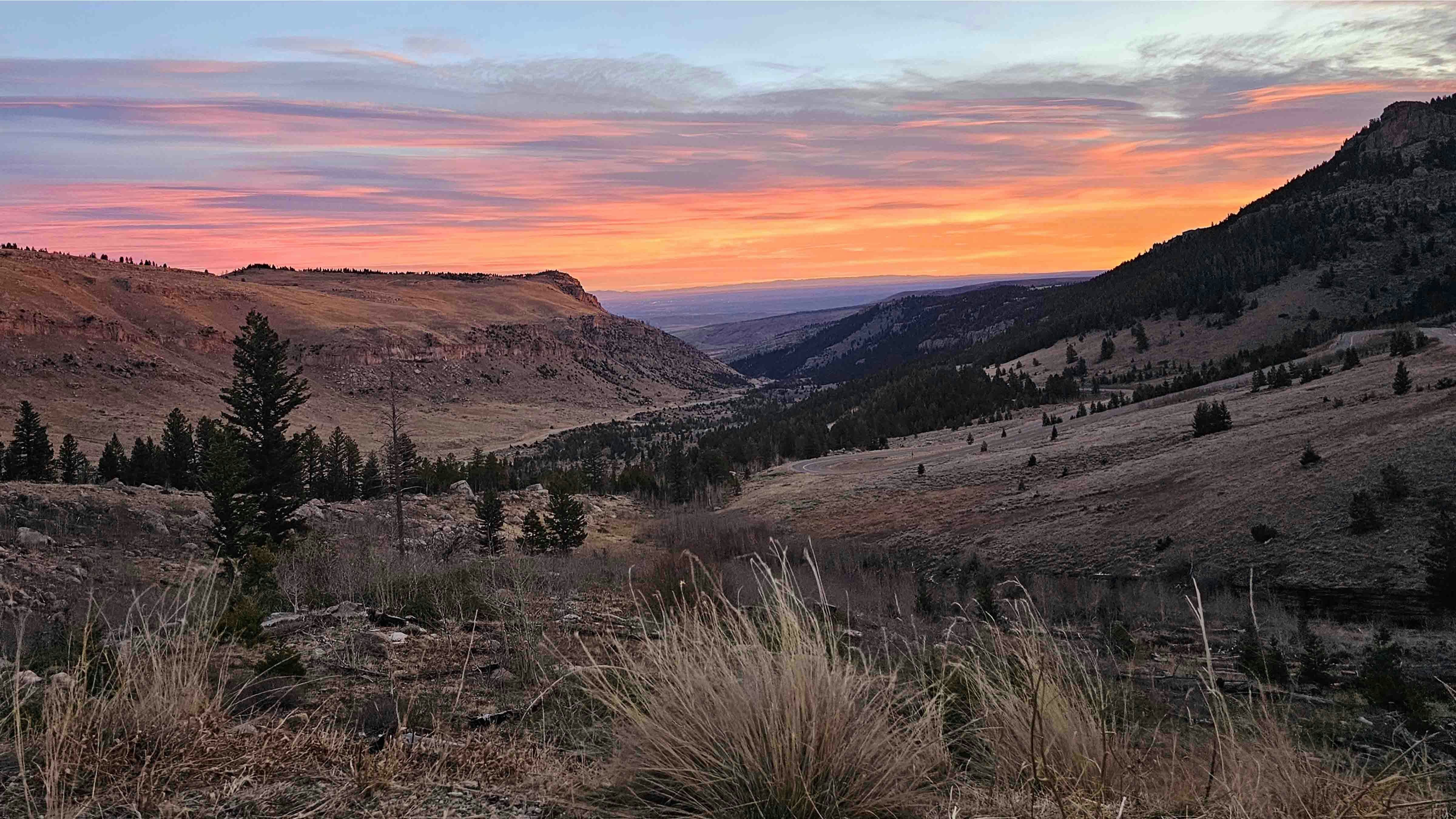 "Sunrise over Sinks Canyon - the calm before the storm on Nov 22, 2023."