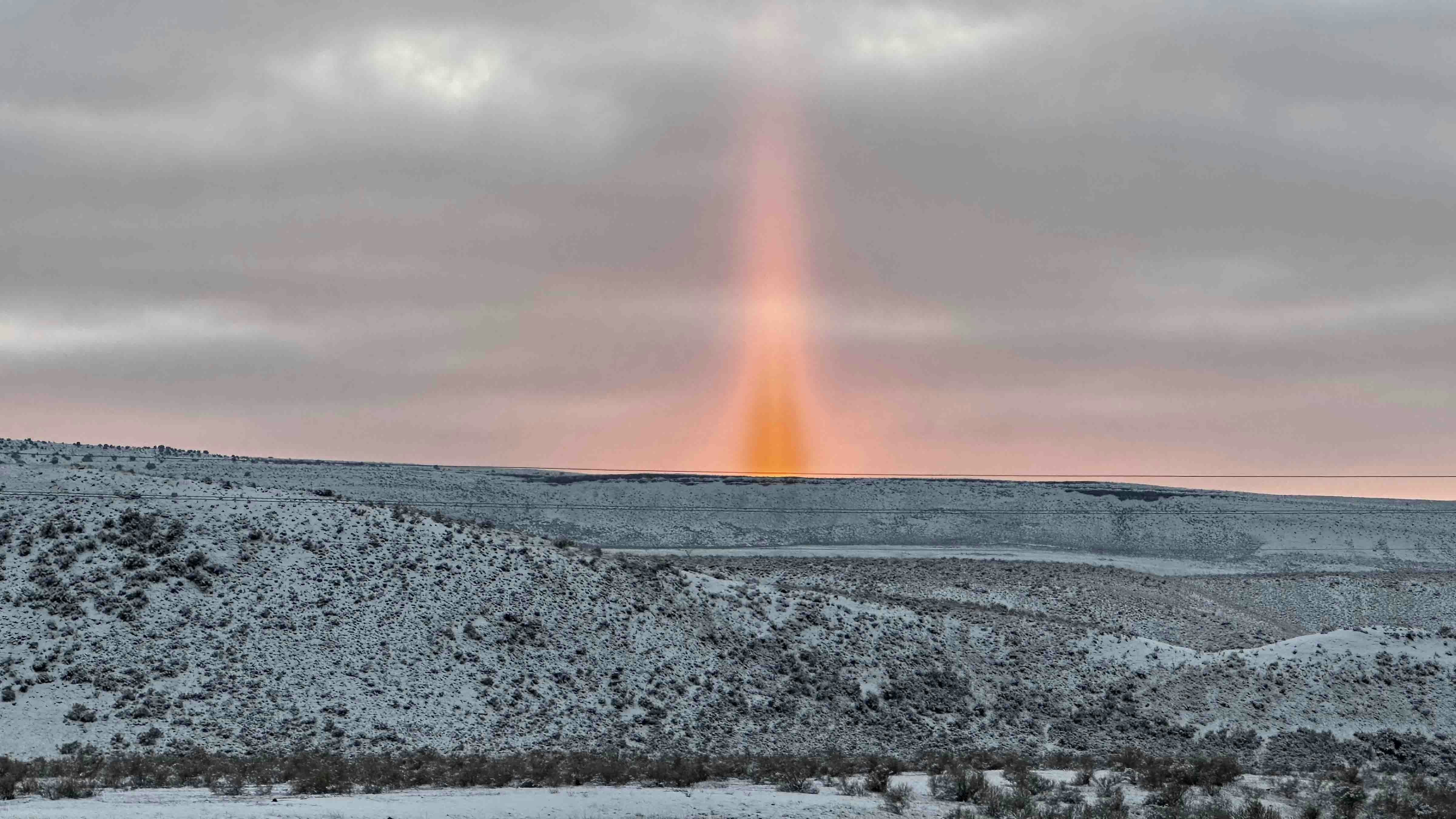 Ten Sleep, Wyoming on Nov 25, 2023. "Was a very impressive pillar of sunlight."