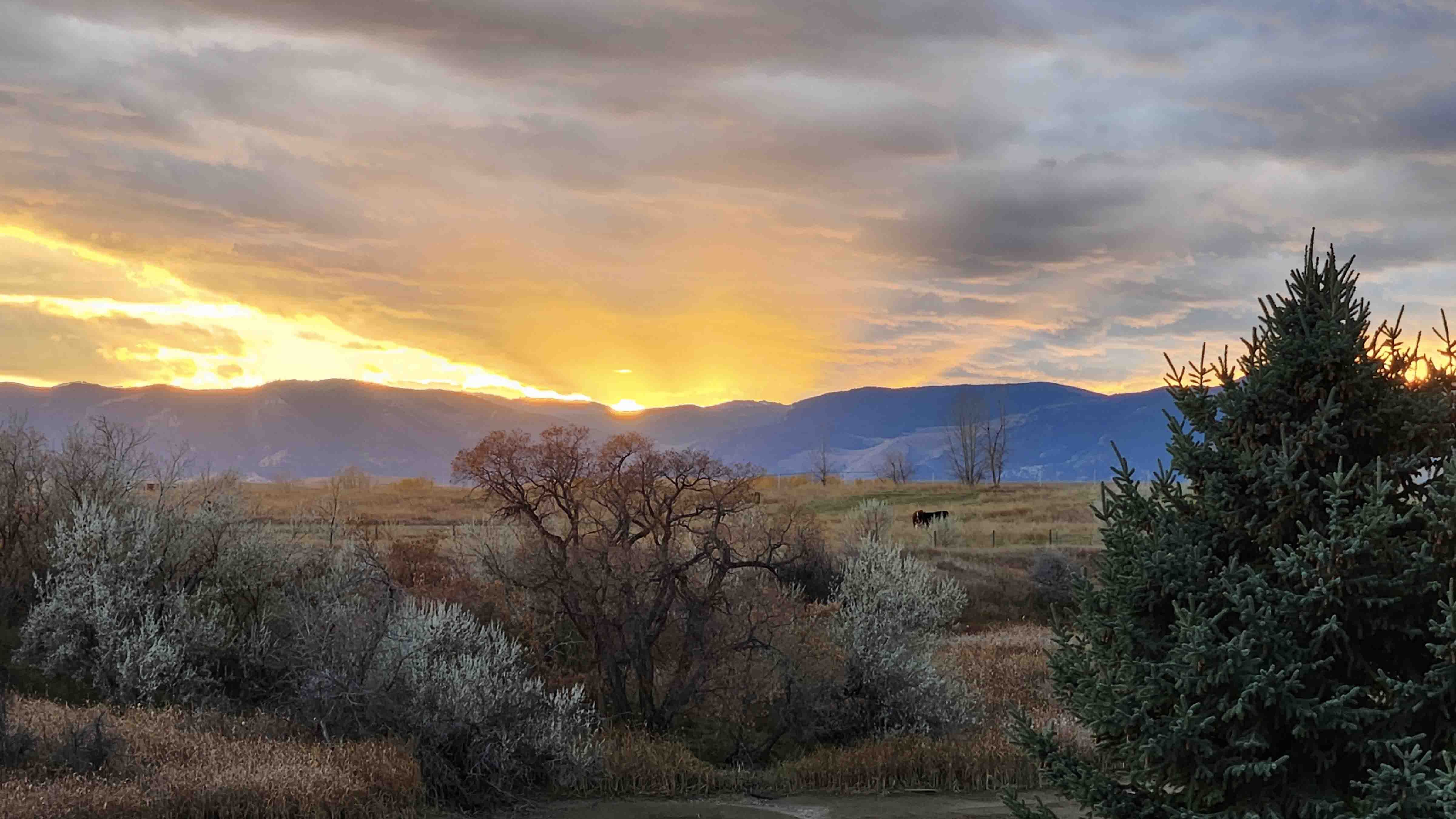 "'Calendar Sunset' over the Bighorn Mountains. Looking west across airport property south of Sheridan."