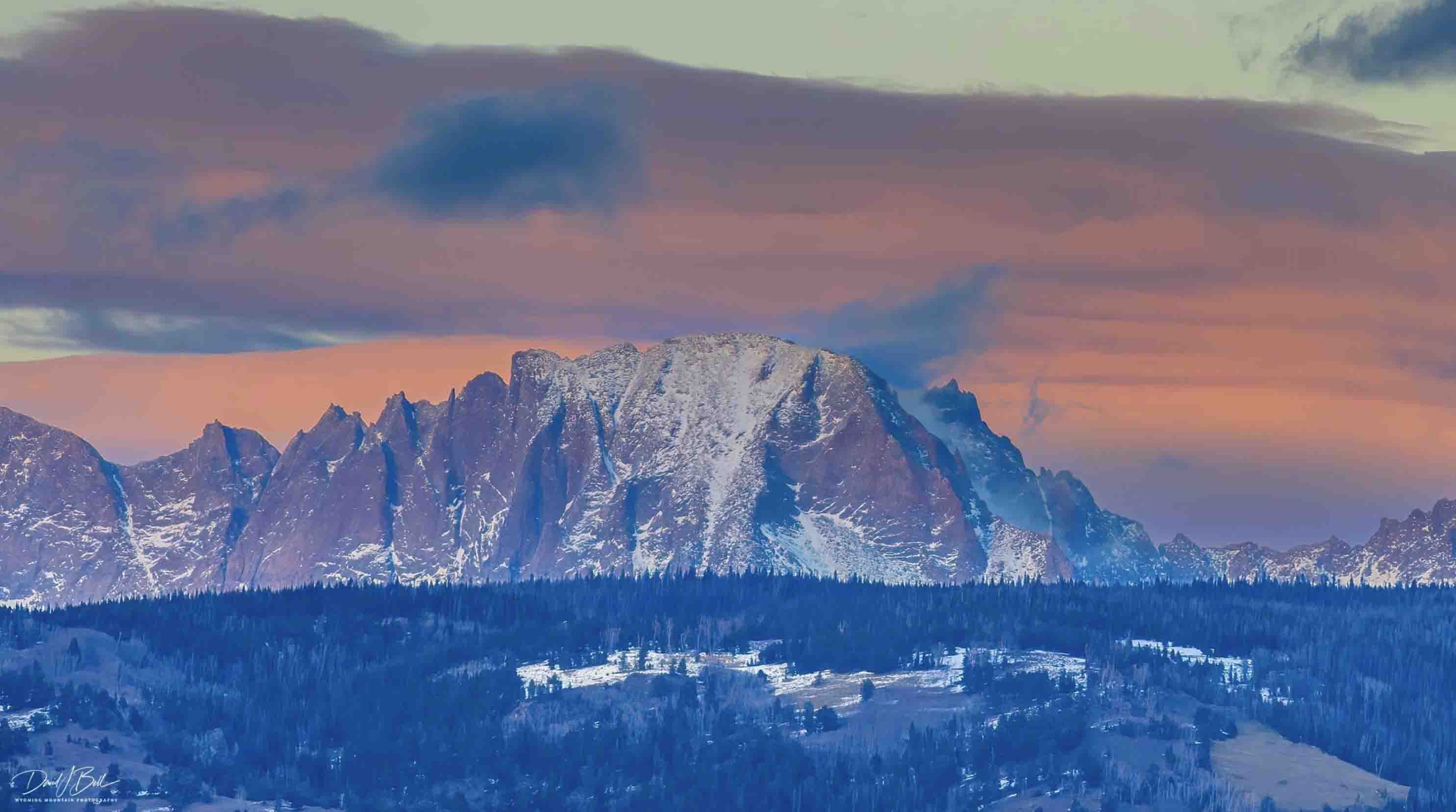 "Sunset. It got beautiful as the reds and oranges silhouetted the Wyoming Range Peaks."
