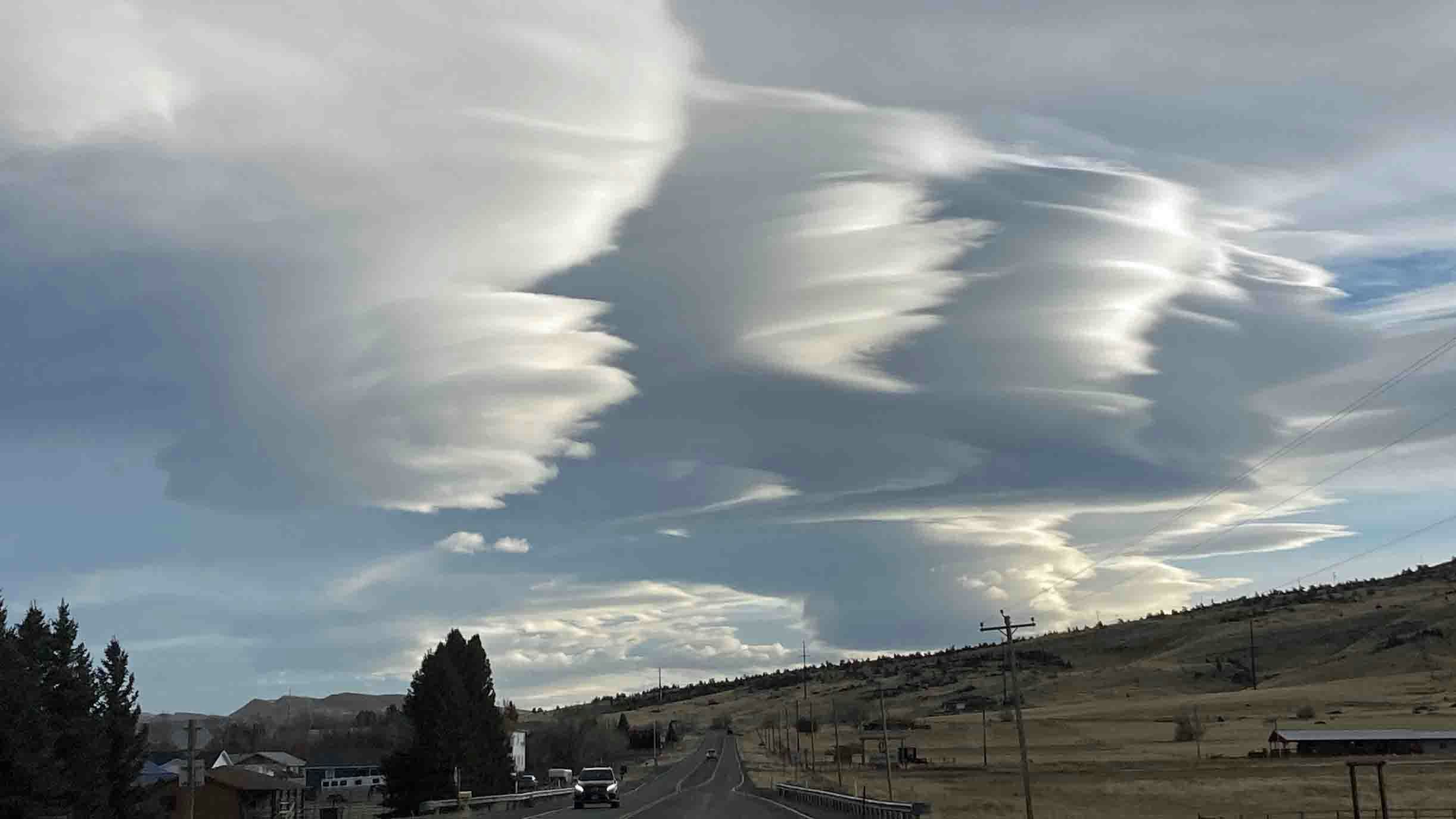 "Lenticular clouds over Carter Mountain near Cody. Amazing cloud show on Wednesday afternoon 12-11-24!!"