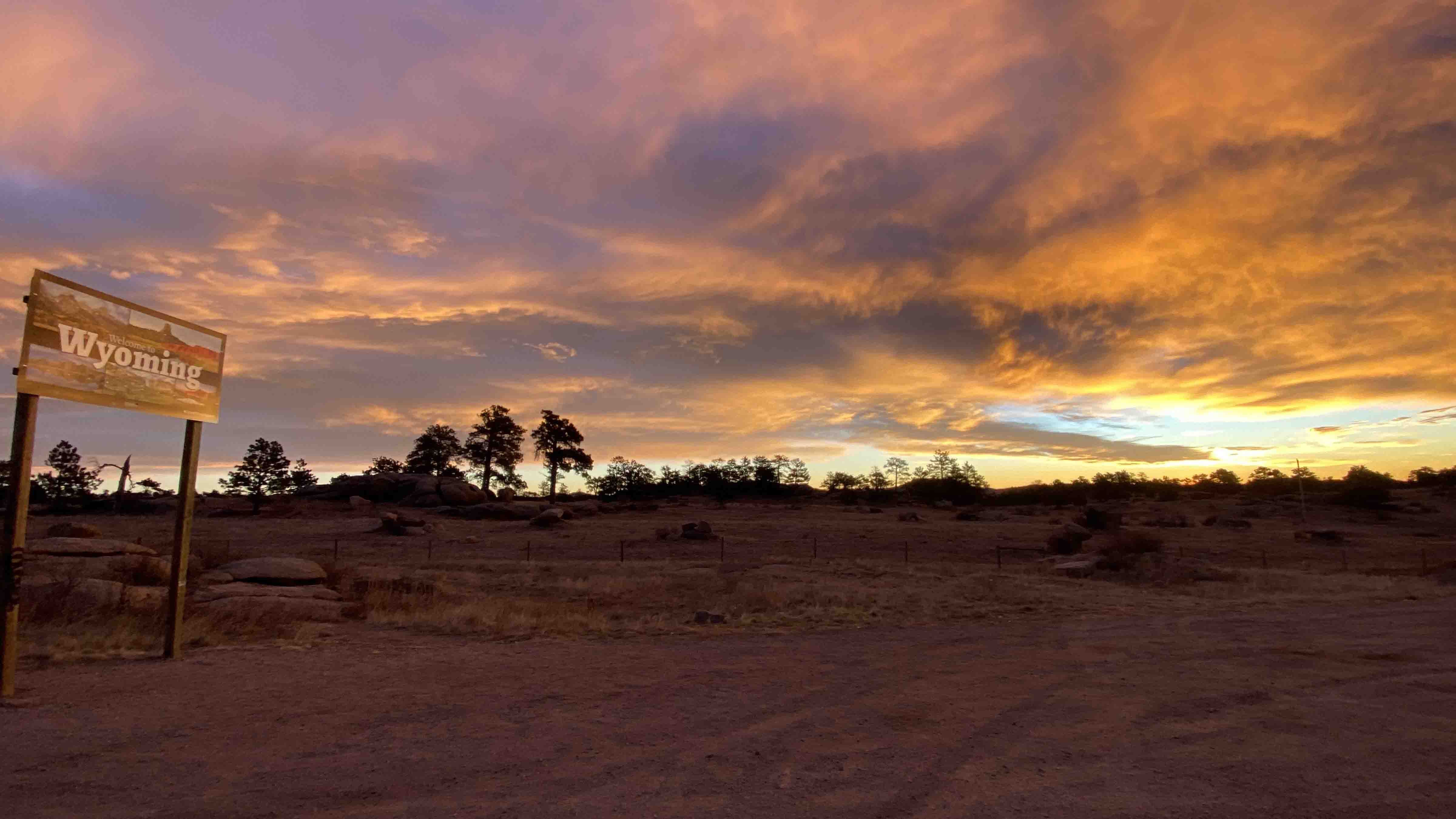 "Wyoming - Colorado state line. It's good to be back."