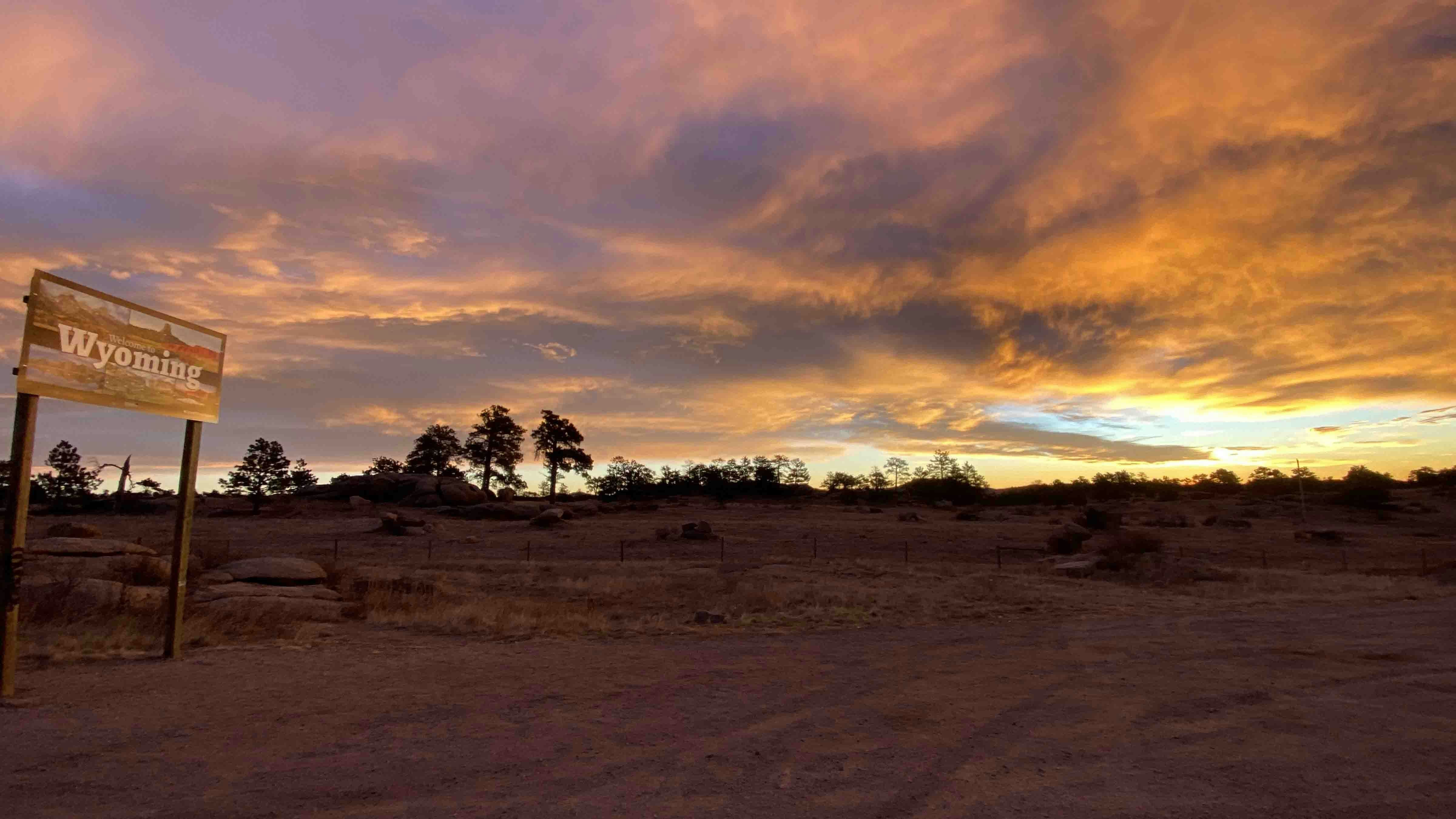 "Wyoming - Colorado state line. It's good to be back."