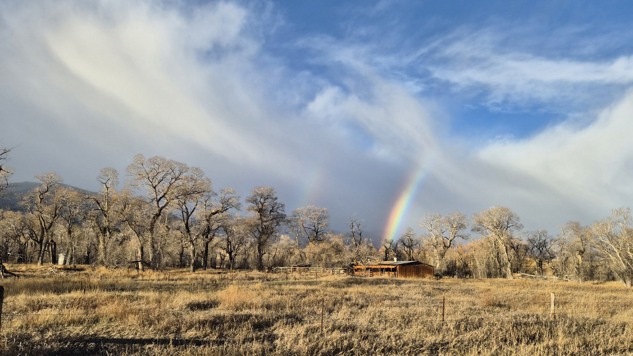 Rainbow shortly after sunrise on Christmas morning in Wolf, WY