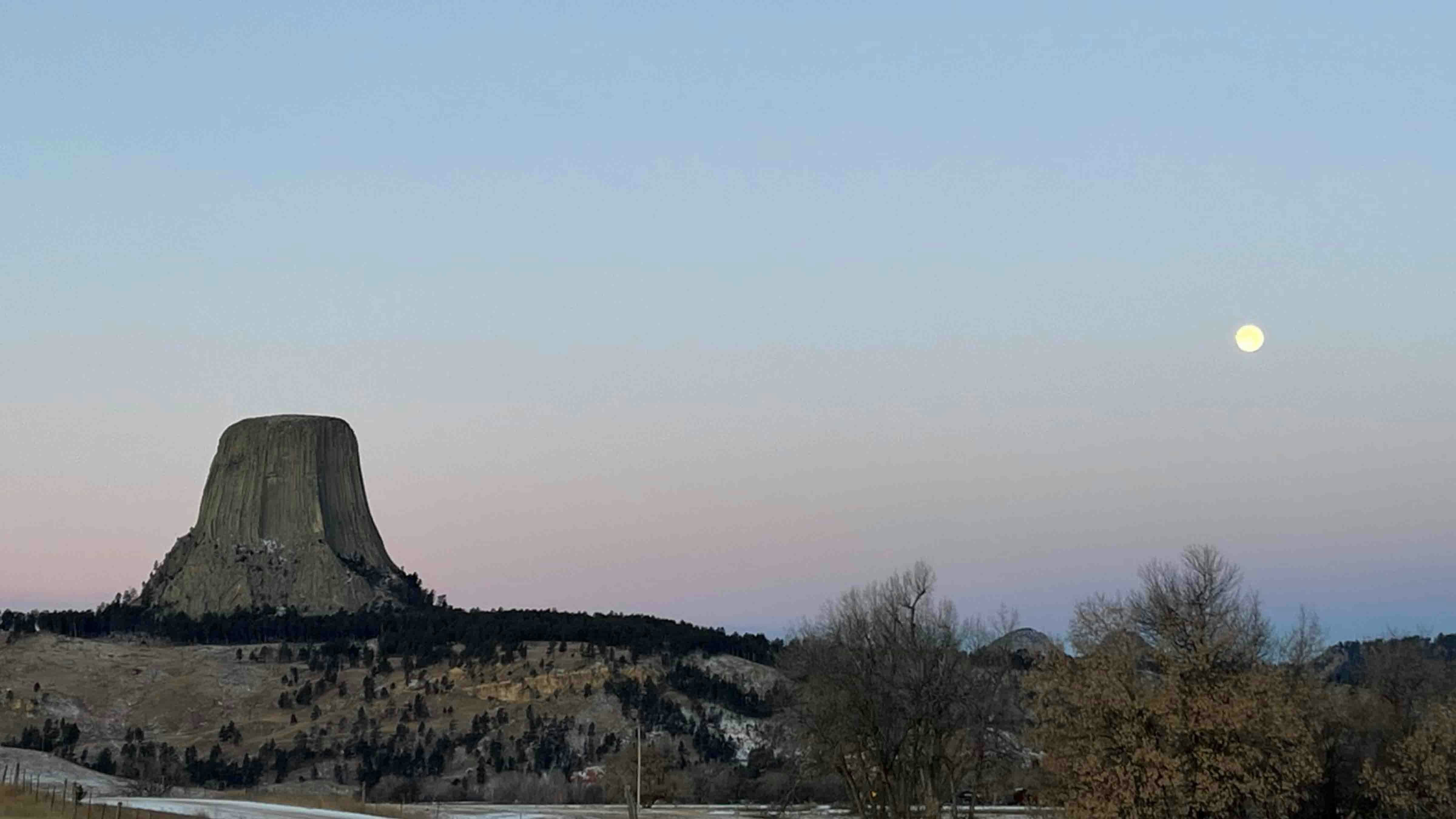 Moon over Devils Tower on Dec 27, 2023