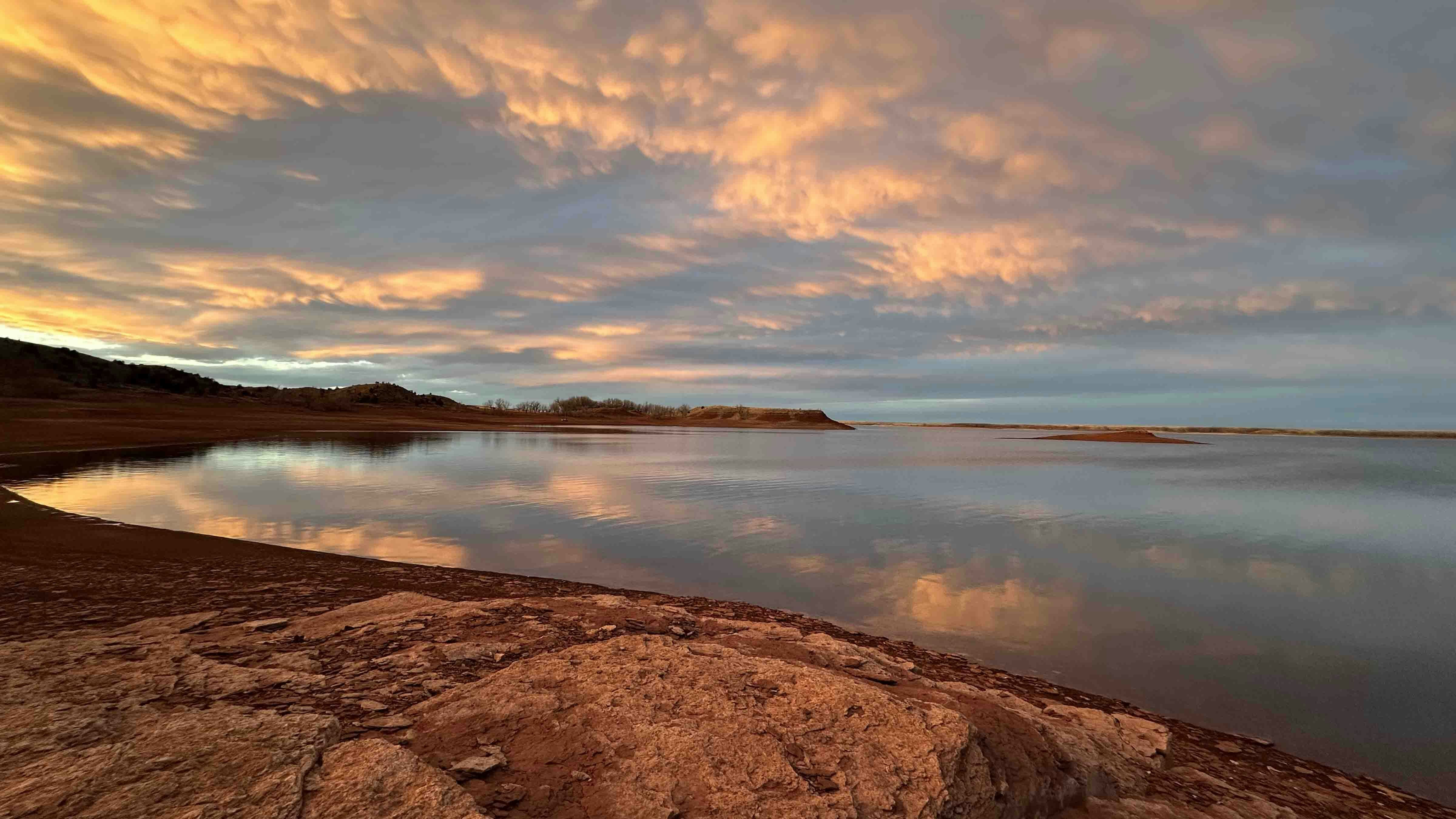 "Sunset at Glendo State Park. Water like glass with no wind."