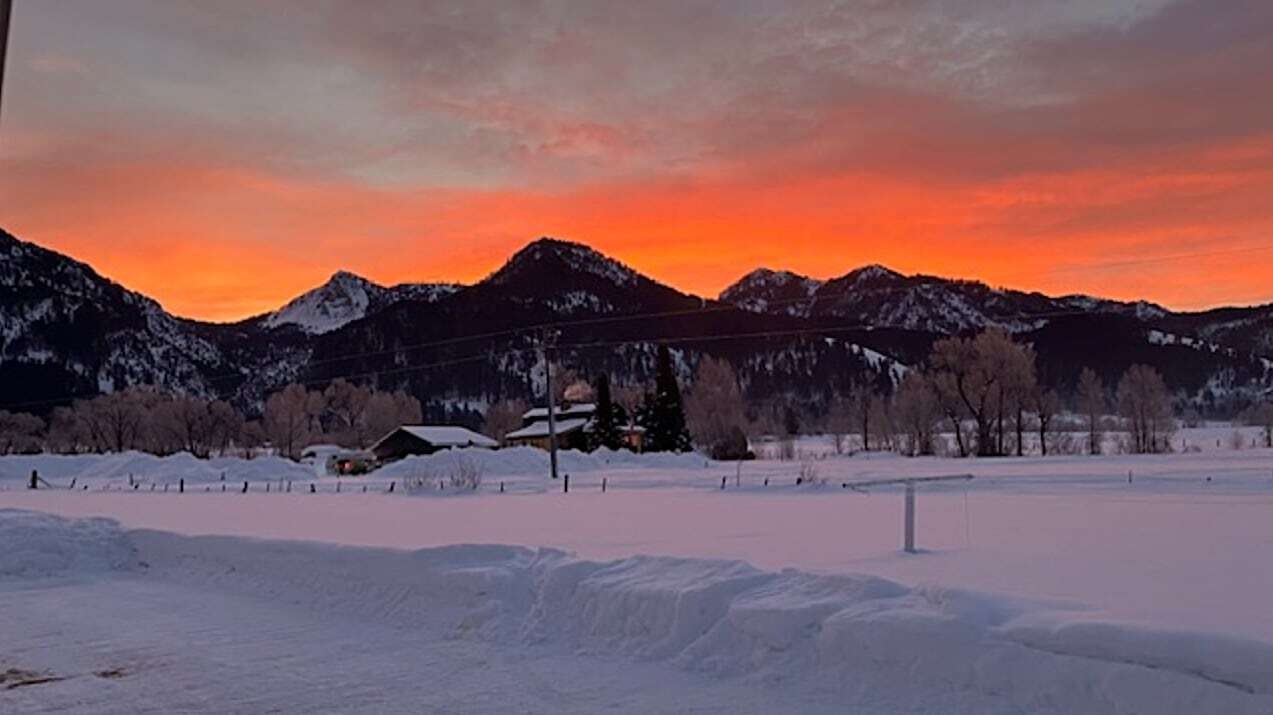 "Taken 1-31-25 before a huge storm comes in.  Looking at the Salt River Range in Etna with stunning red skies!"