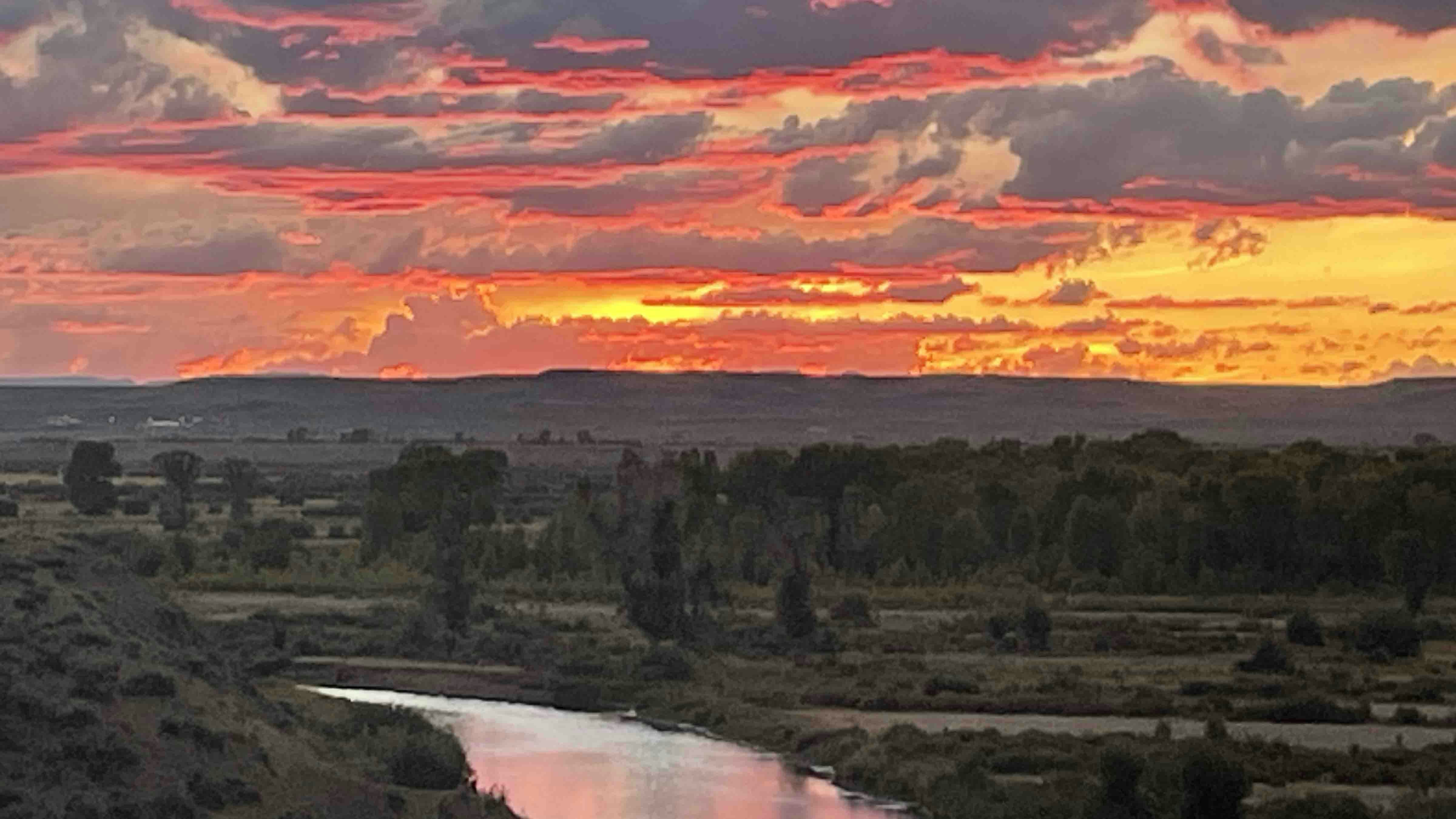 Sunset over the New Fork River outside of Boulder, Wyoming.