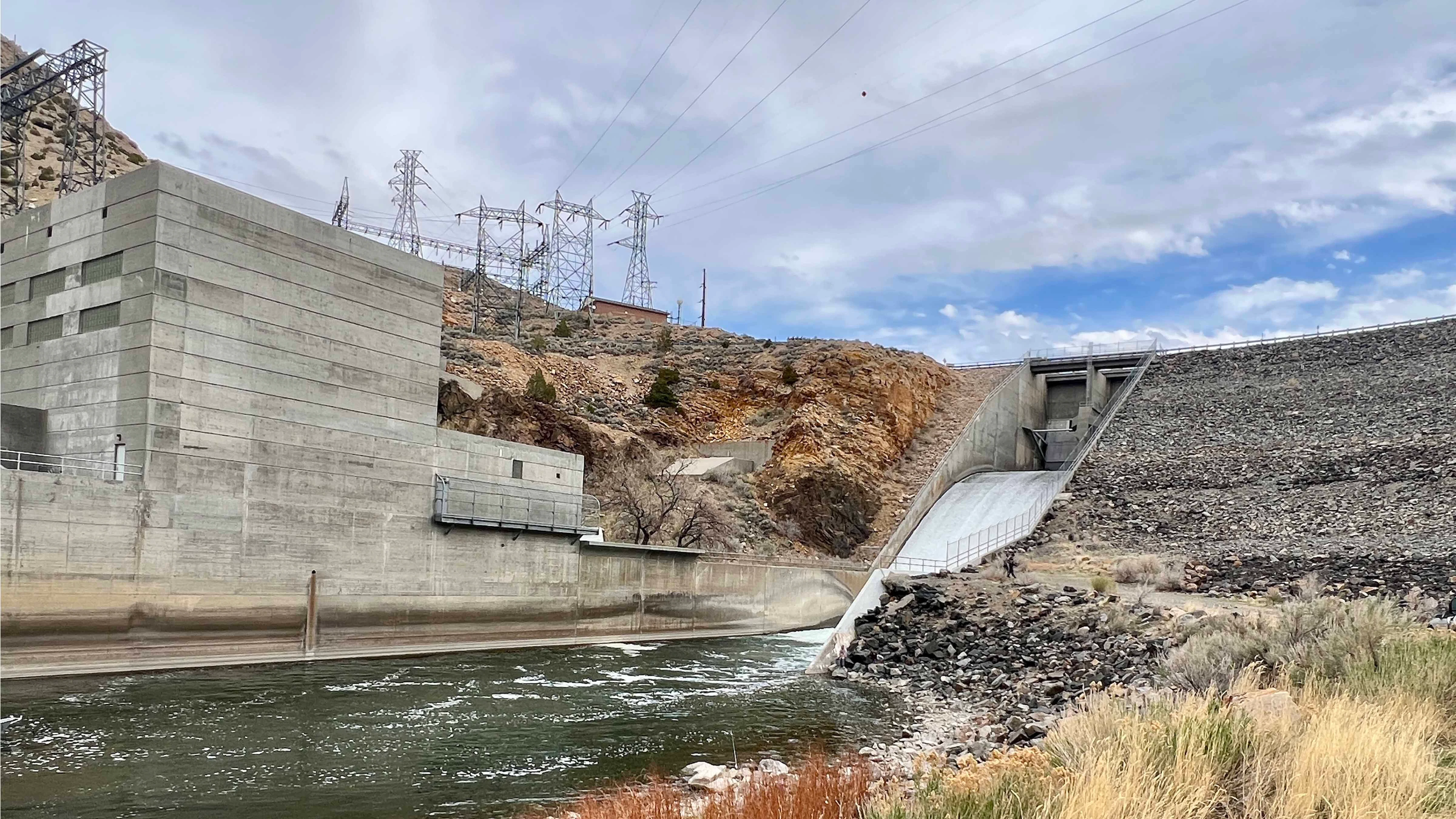 "Wonderful afternoon weather for fishing near the spillway at Boysen Dam near Shoshoni."