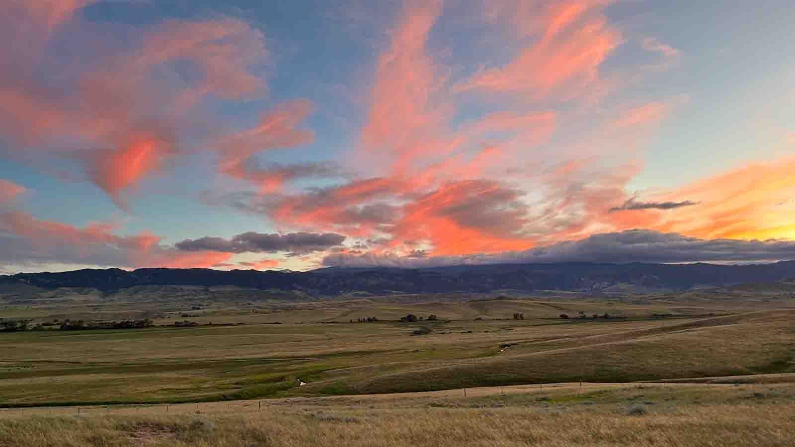 "Sunset over the Bighorns from my patio north of Buffalo, June 28, 2024."