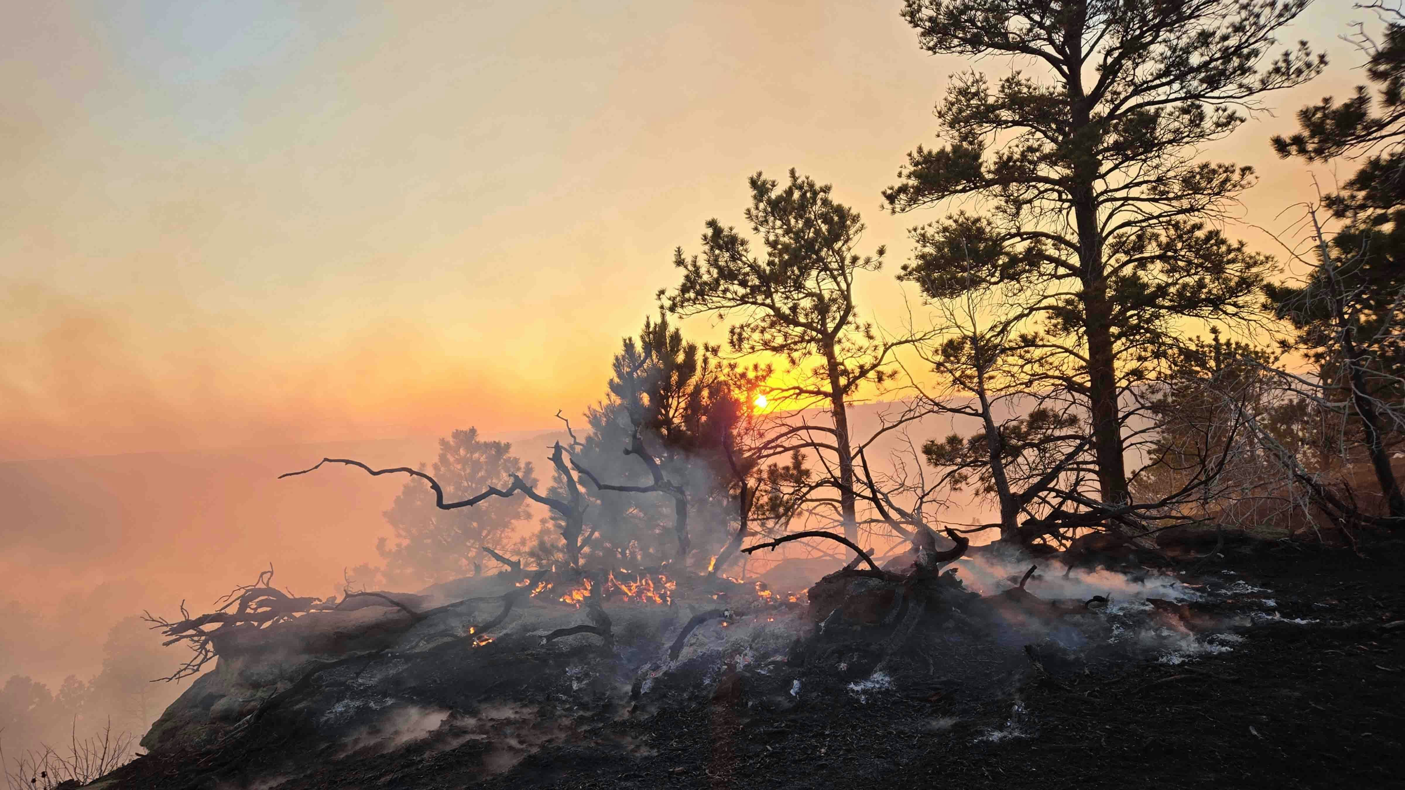 "Sunset on the Plum Creek fire, north of Newcastle on July 9, 2024."