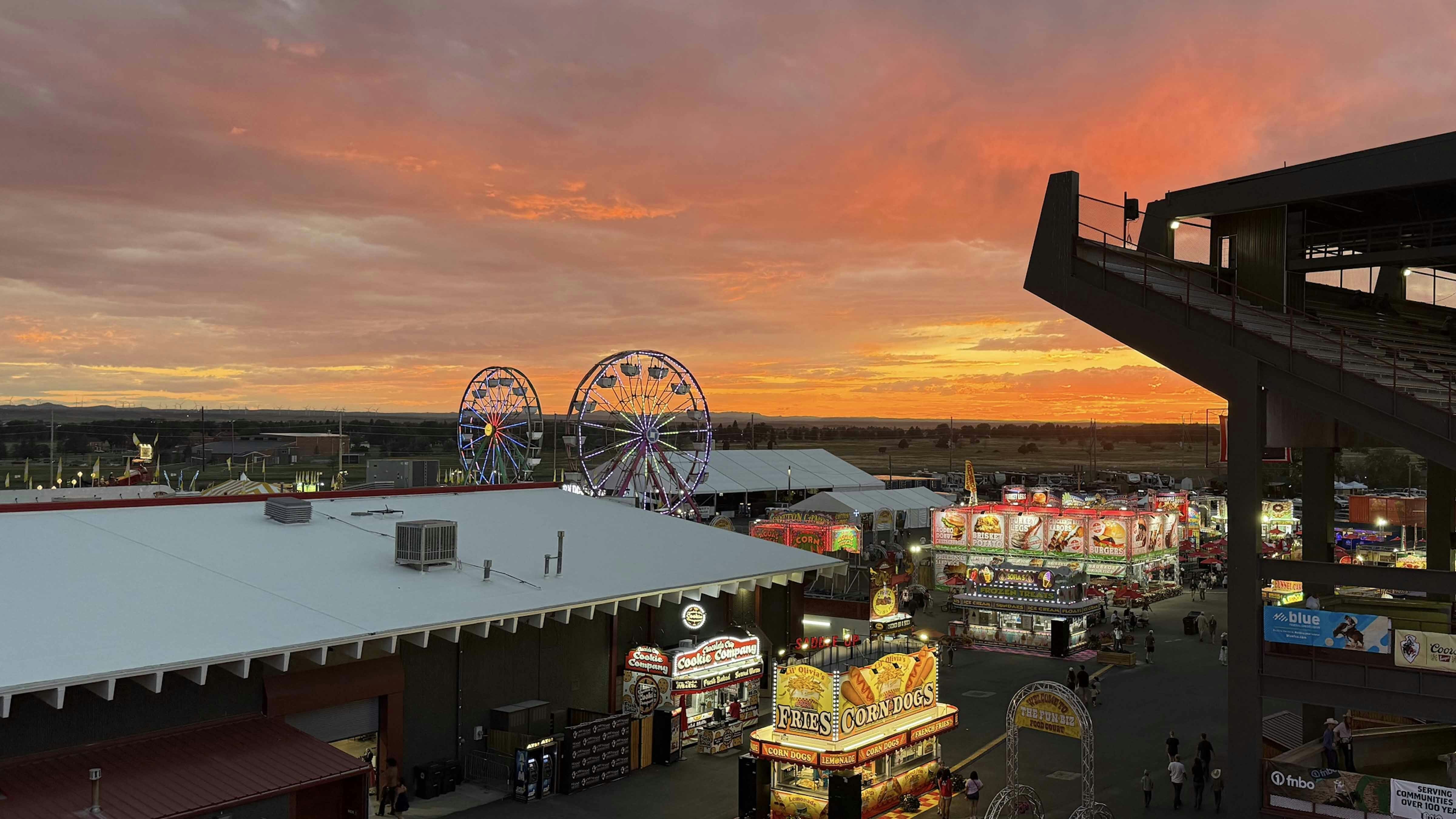 Sunset from rooftop of events center at Cheyenne Frontier Days, July 24, PRCA Xtreme Bulls Event