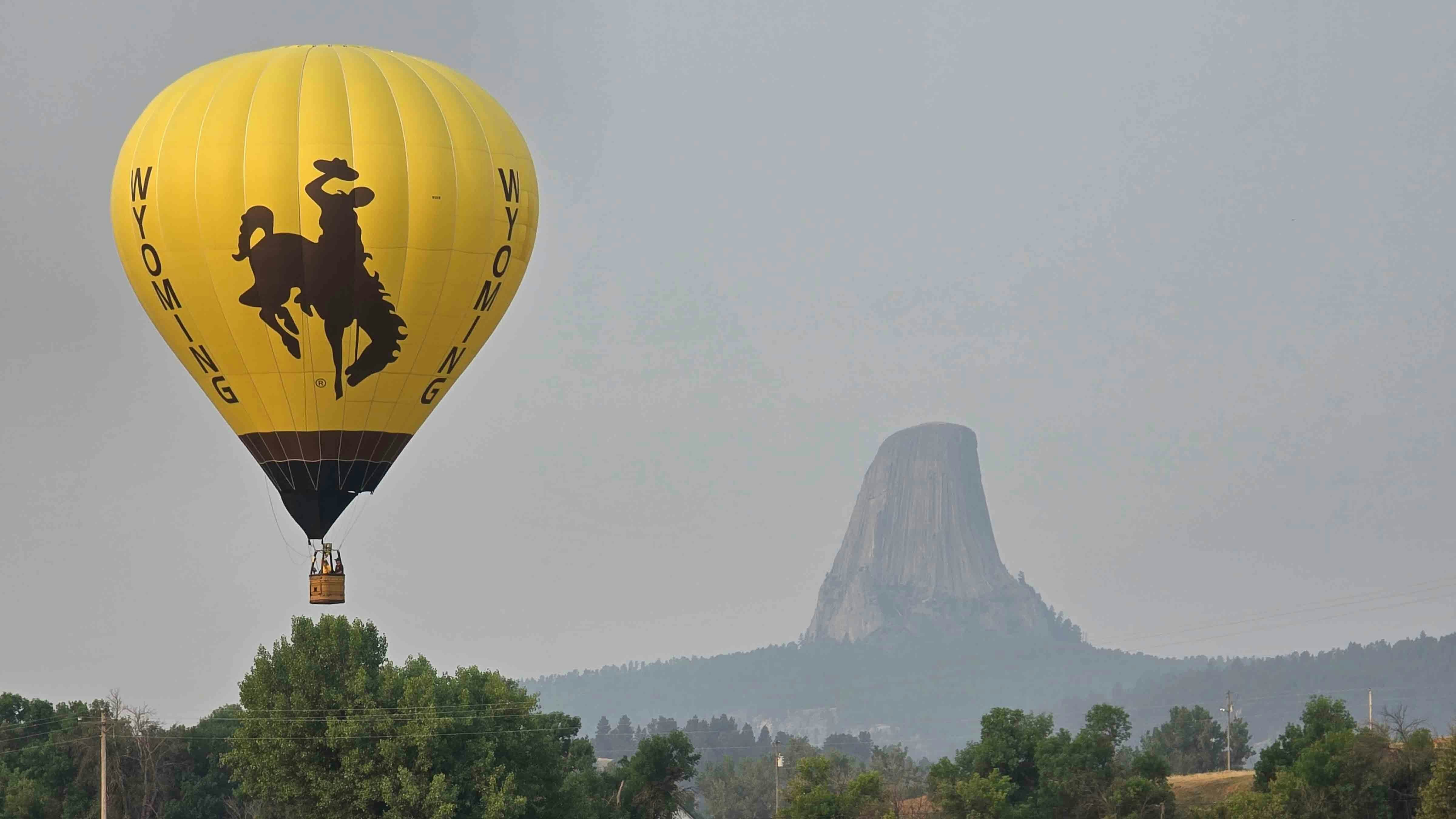 Balloons over Devils Tower on July 23, 2024