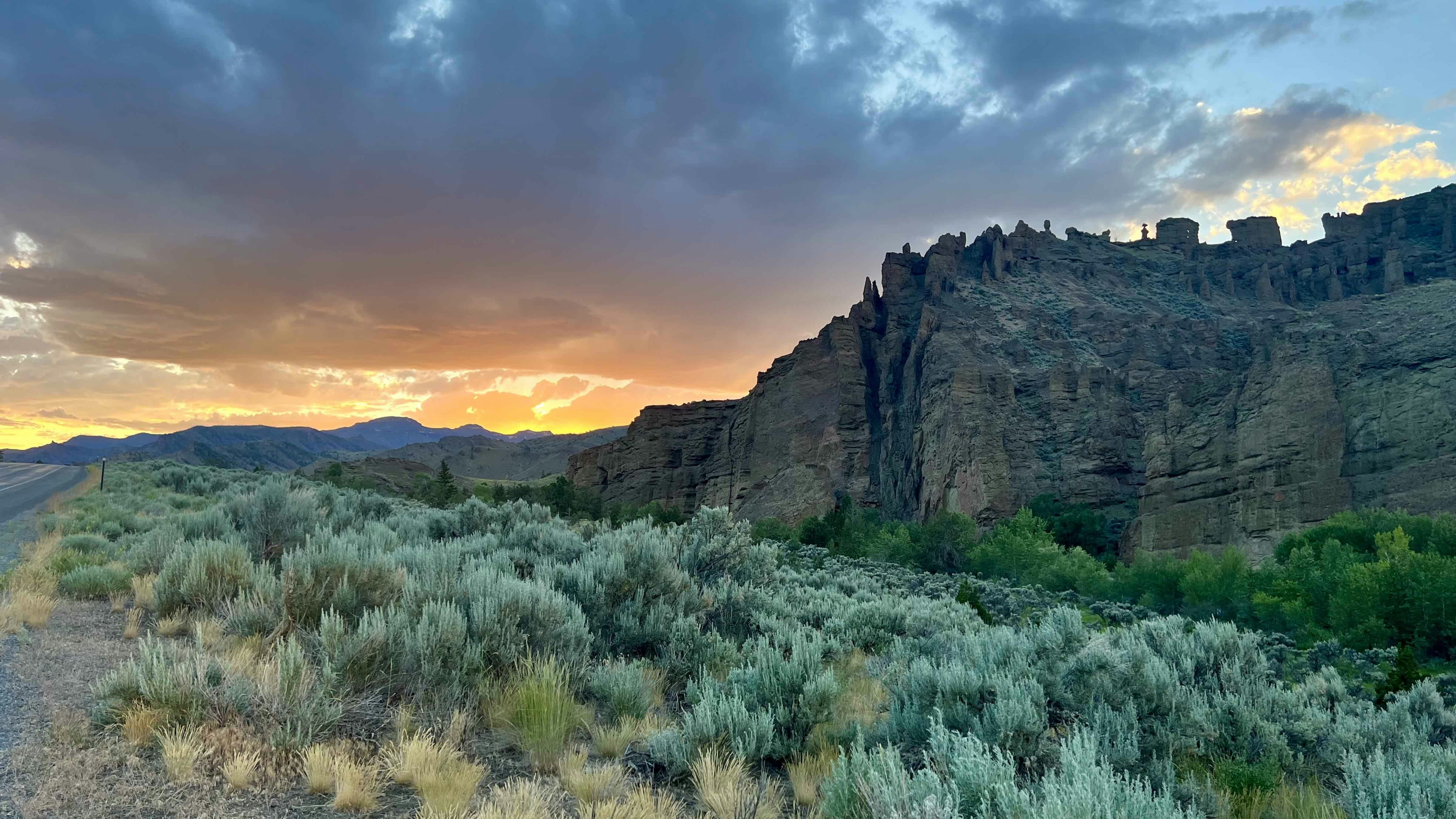"Sunset at Holy City, Shoshone National Forest. The low evening light always gives a spectacular show on the North Fork of the Shoshone!"