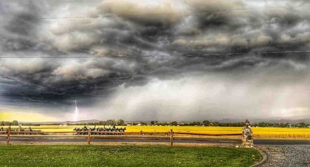"Gotta love those summertime evening thunderstorms, outside of Powell, WY."