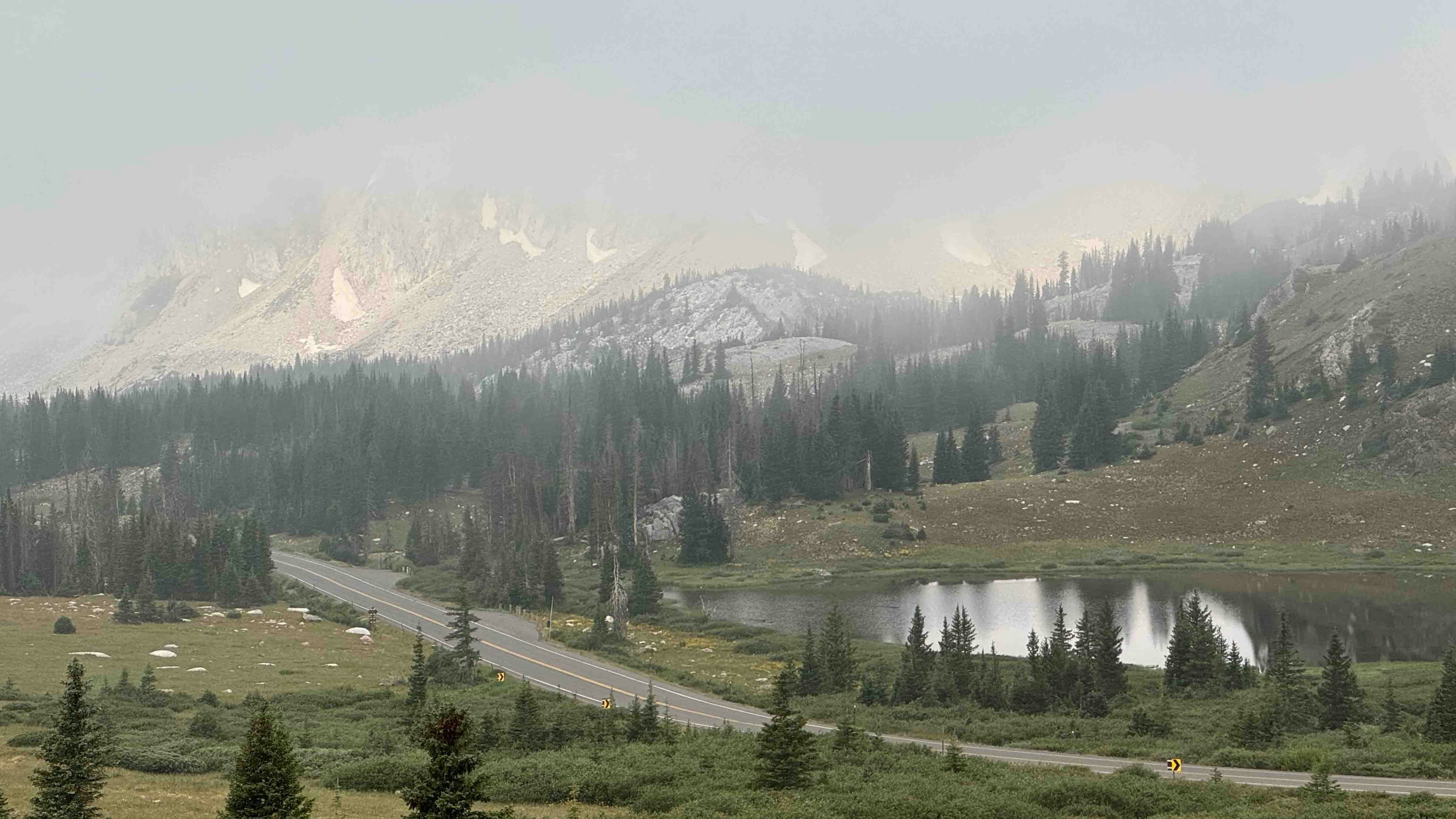 "A crisp 42 degrees and fog, heading down to Bellamy Lake on August 8, 2024."