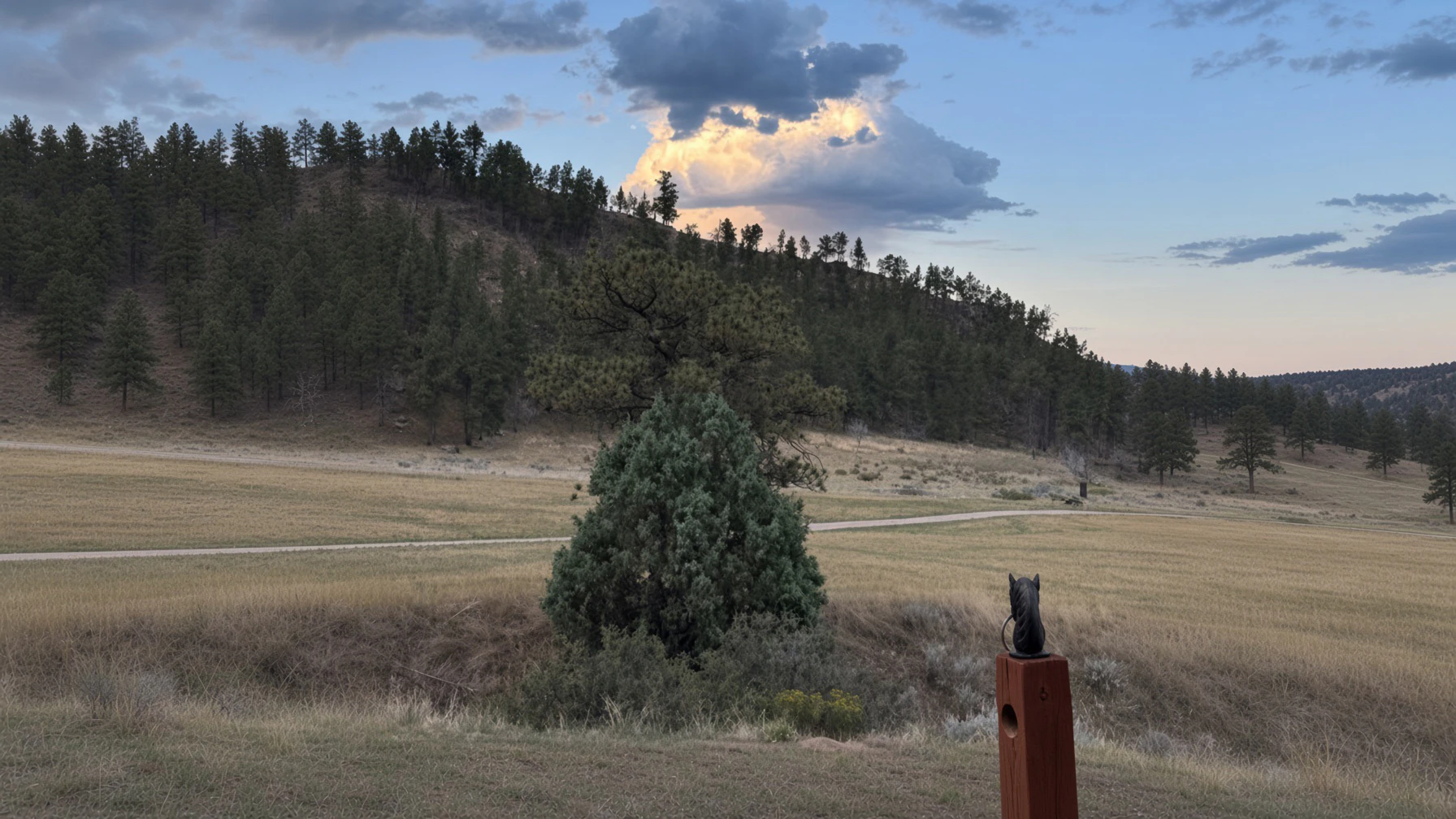 Morning over the Oil Creek Canyon in Weston, County (side note: the horse head is one of the old hitching posts that used to be in Newcastle).